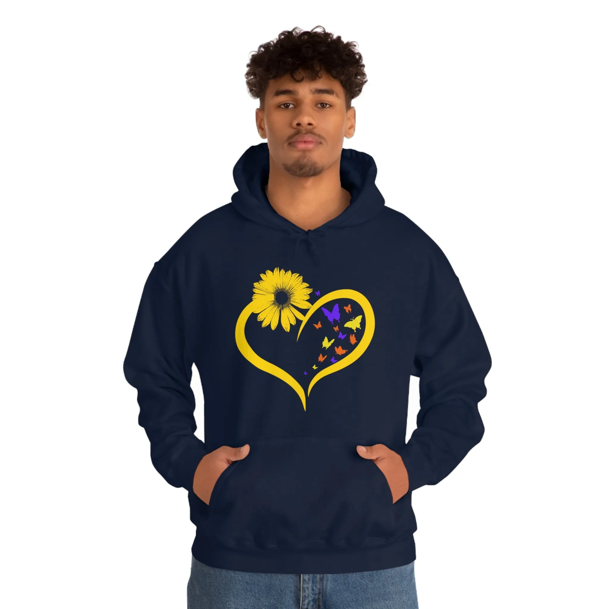 Butterflies Sunflower | Unisex Hooded Hoodie Sweatshirt | Embrace Your Vibe