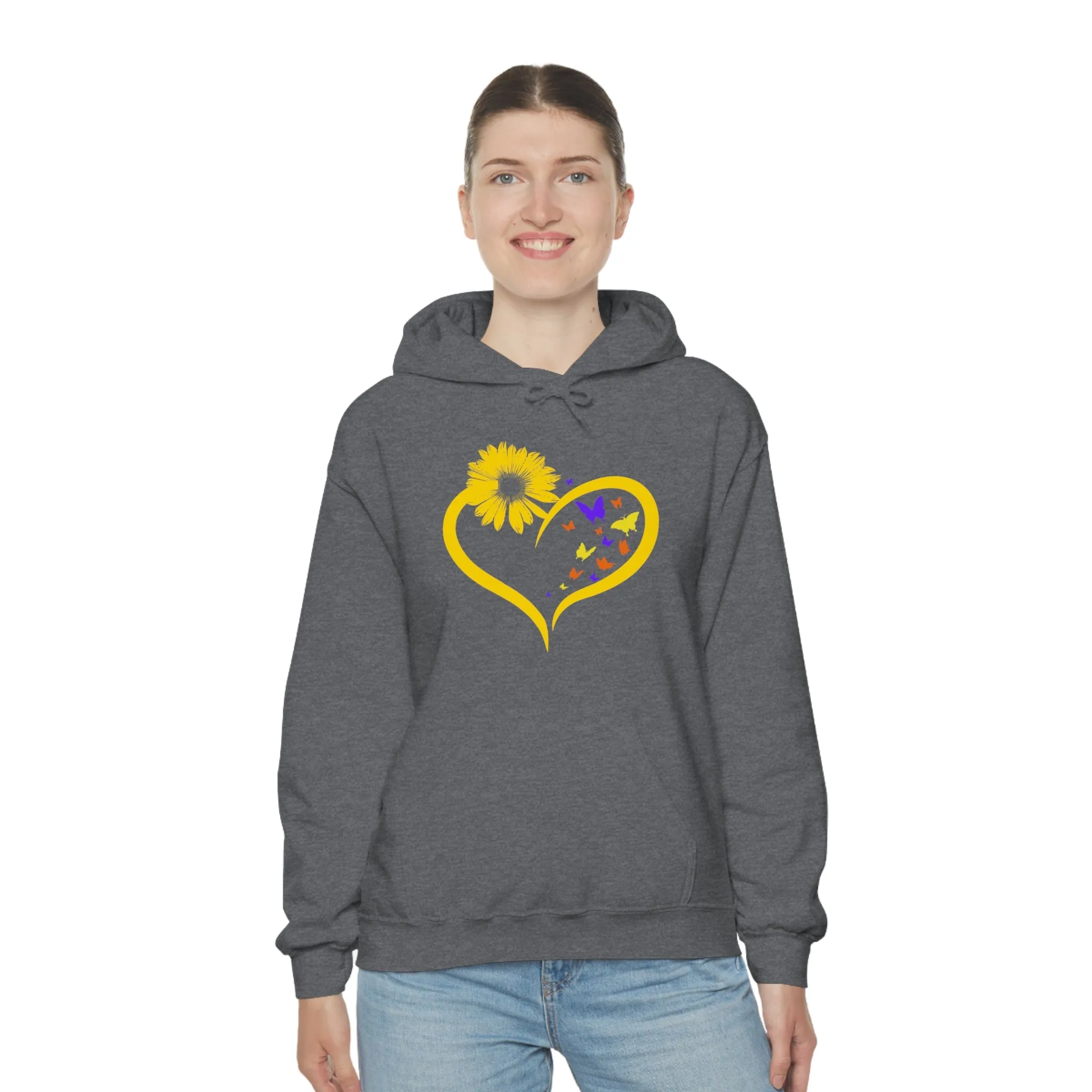 Butterflies Sunflower | Unisex Hooded Hoodie Sweatshirt | Embrace Your Vibe