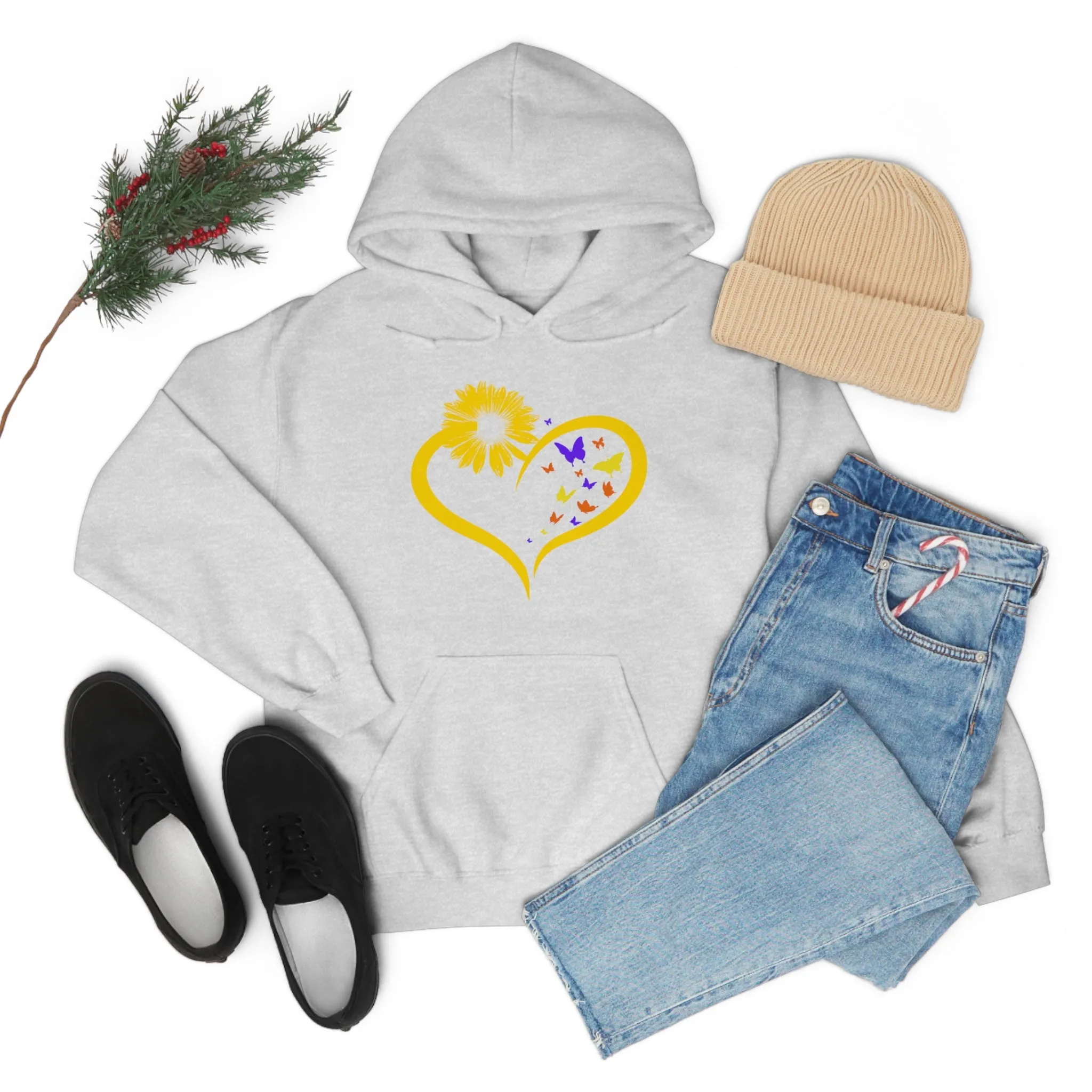 Butterflies Sunflower | Unisex Hooded Hoodie Sweatshirt | Embrace Your Vibe