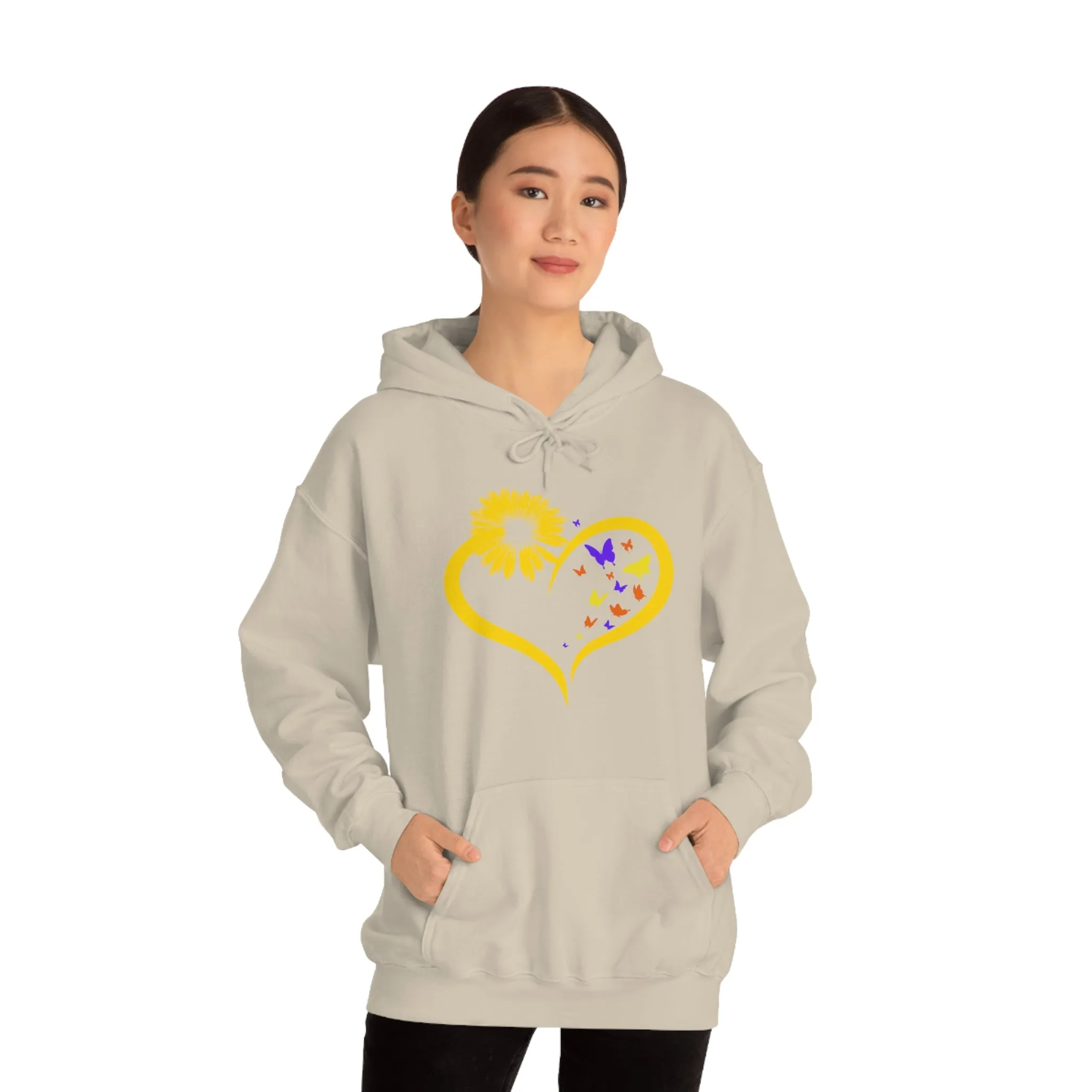 Butterflies Sunflower | Unisex Hooded Hoodie Sweatshirt | Embrace Your Vibe