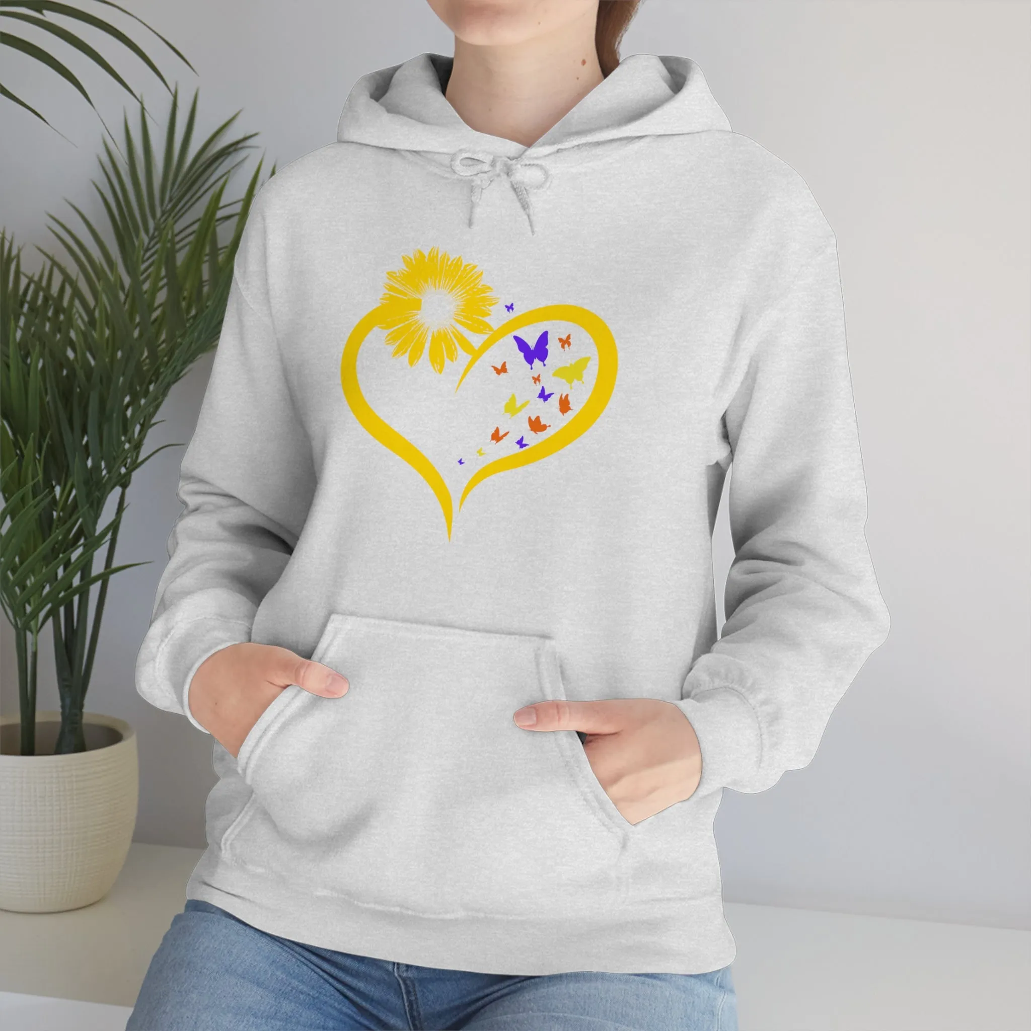 Butterflies Sunflower | Unisex Hooded Hoodie Sweatshirt | Embrace Your Vibe