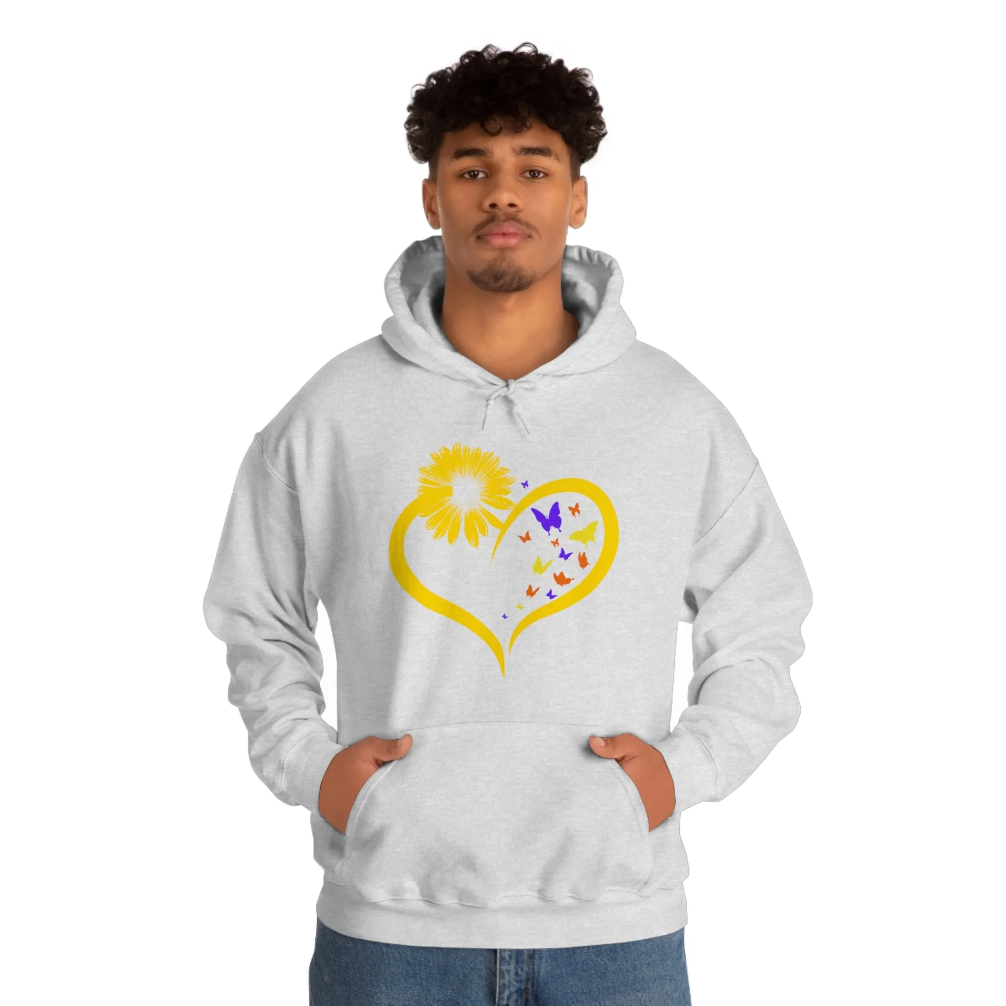 Butterflies Sunflower | Unisex Hooded Hoodie Sweatshirt | Embrace Your Vibe