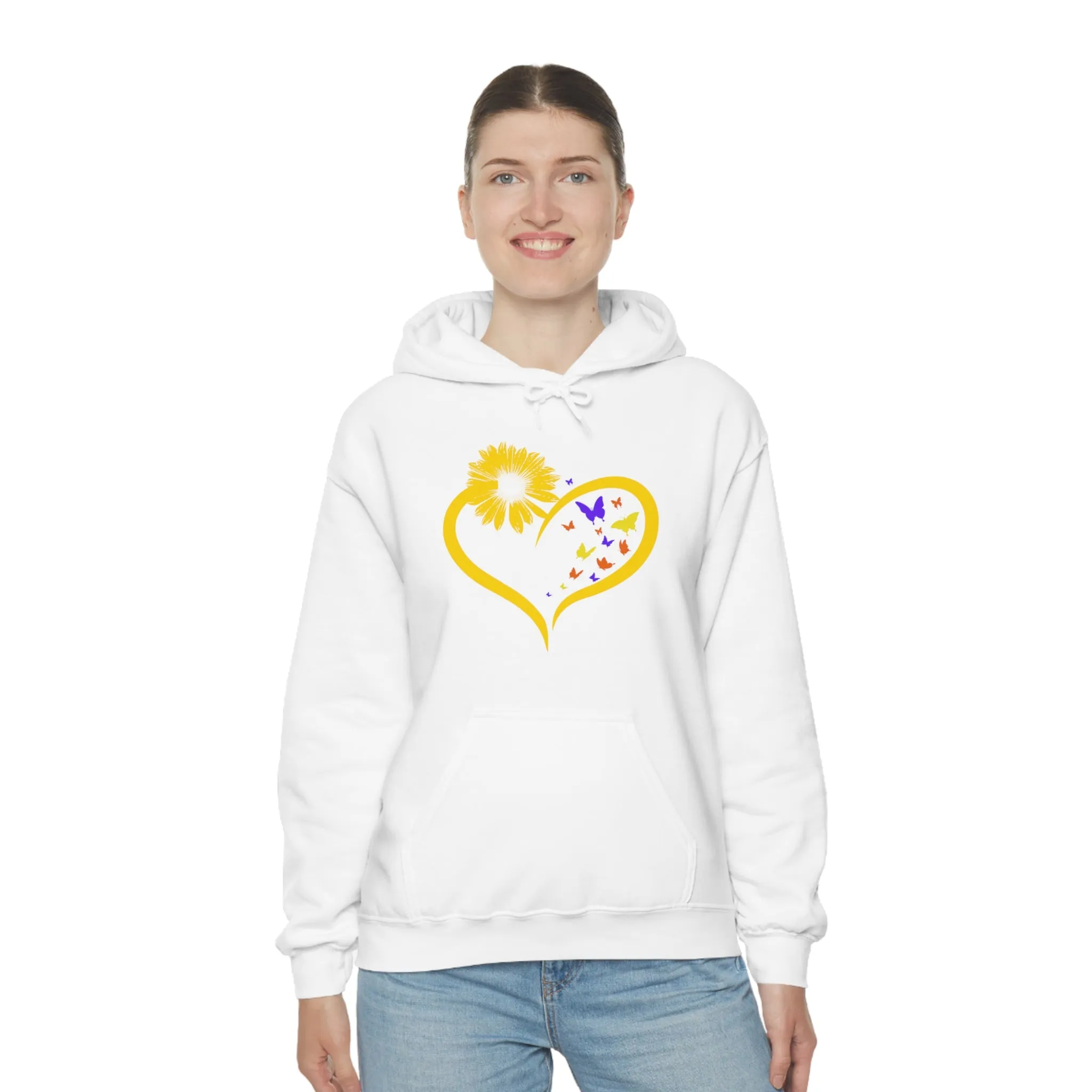 Butterflies Sunflower | Unisex Hooded Hoodie Sweatshirt | Embrace Your Vibe