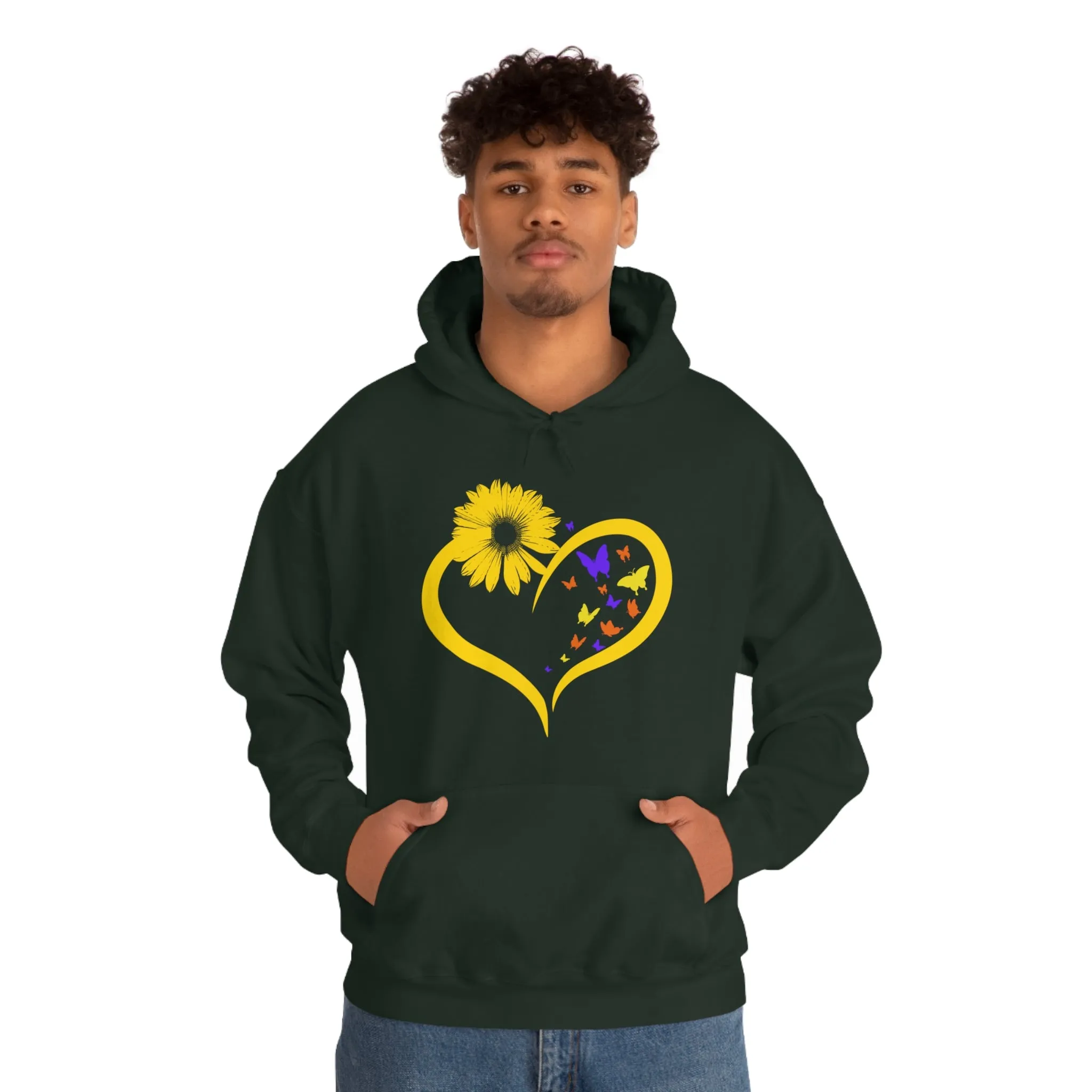 Butterflies Sunflower | Unisex Hooded Hoodie Sweatshirt | Embrace Your Vibe
