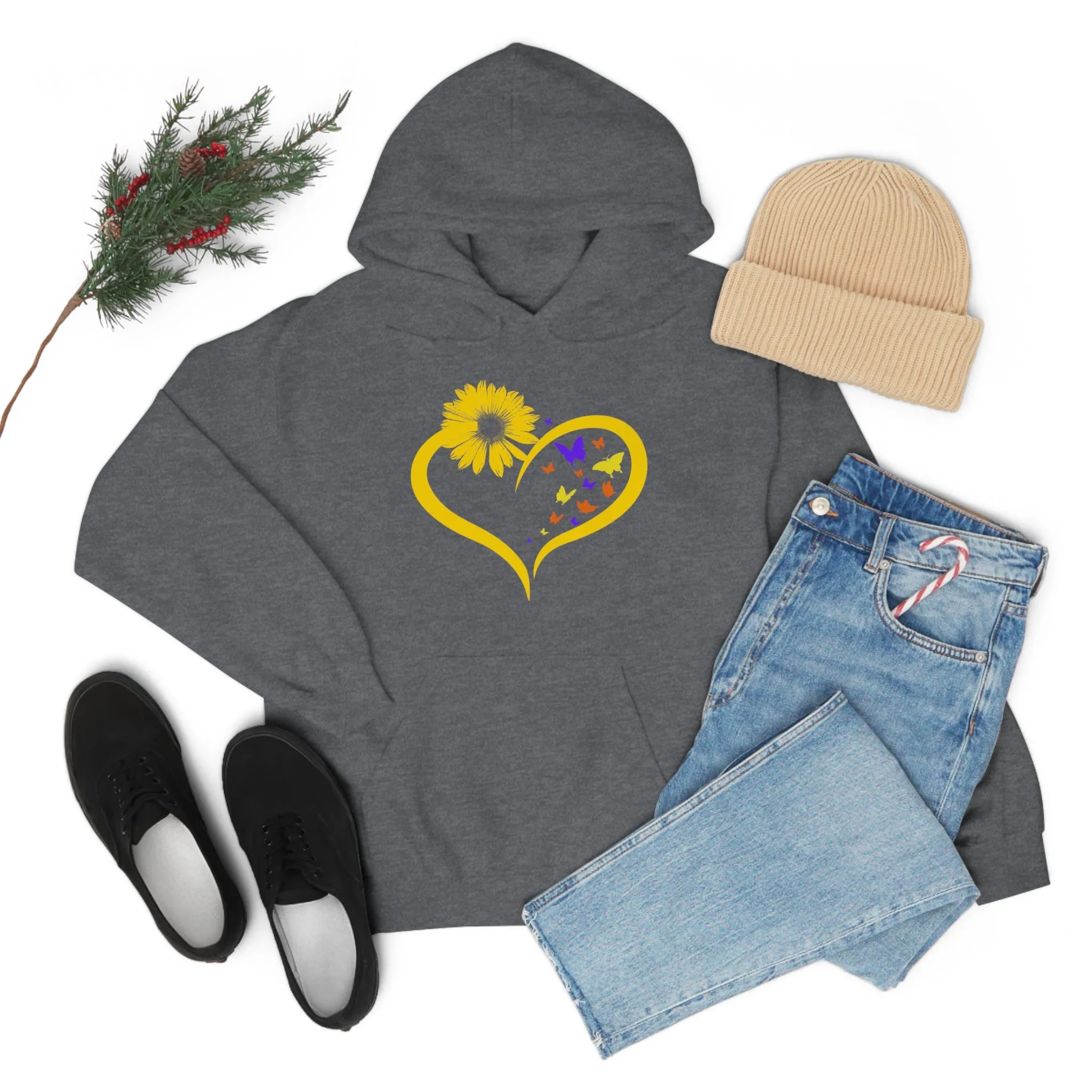 Butterflies Sunflower | Unisex Hooded Hoodie Sweatshirt | Embrace Your Vibe