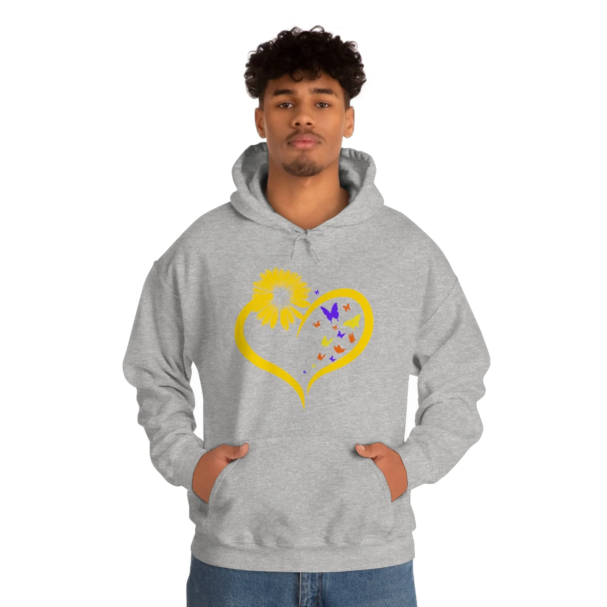 Butterflies Sunflower | Unisex Hooded Hoodie Sweatshirt | Embrace Your Vibe