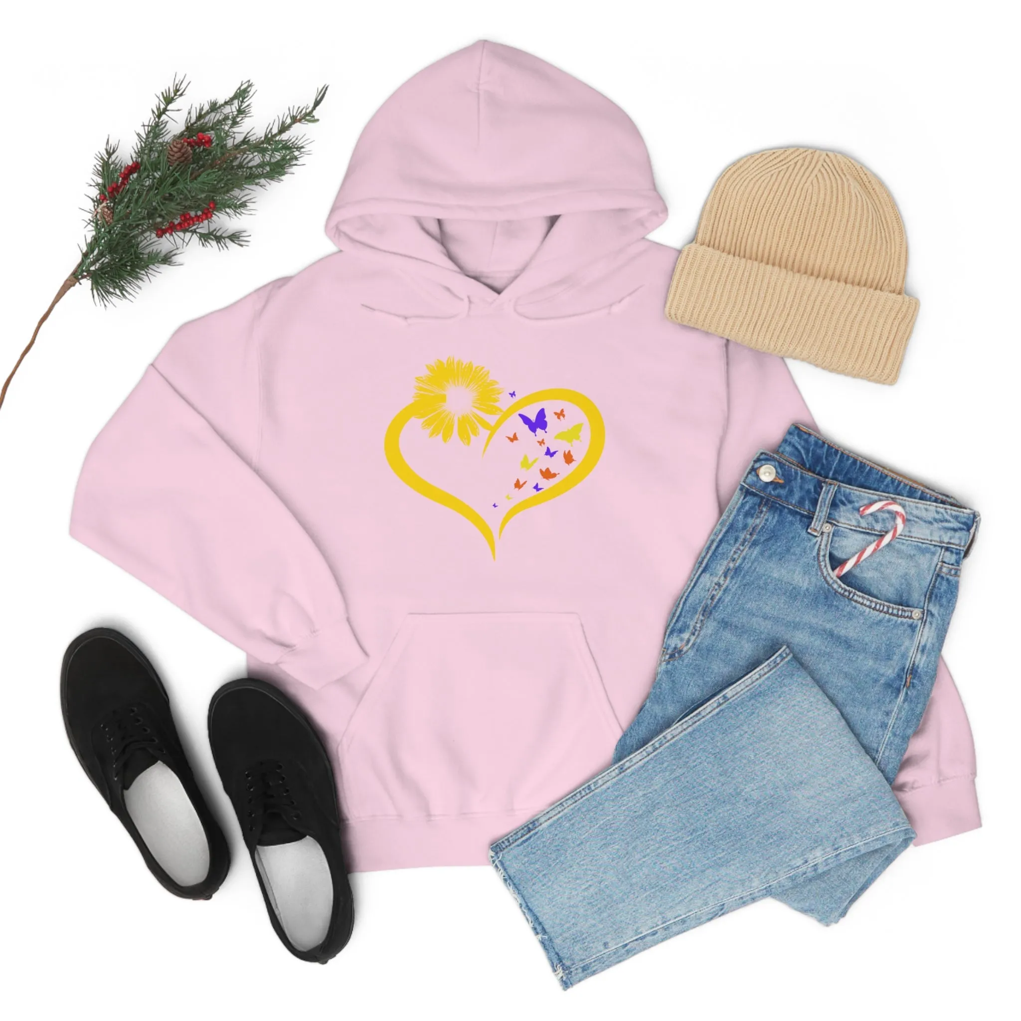 Butterflies Sunflower | Unisex Hooded Hoodie Sweatshirt | Embrace Your Vibe