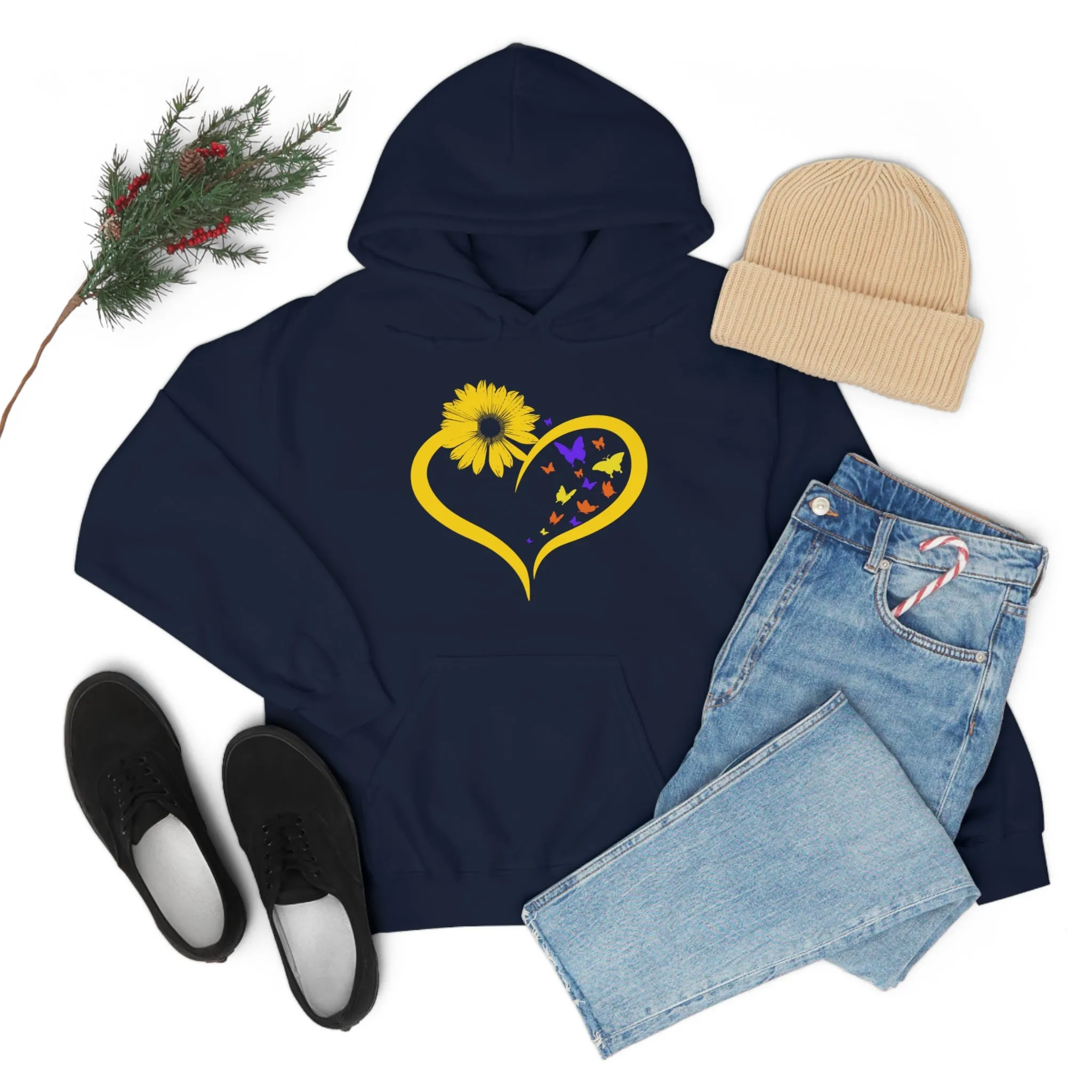 Butterflies Sunflower | Unisex Hooded Hoodie Sweatshirt | Embrace Your Vibe