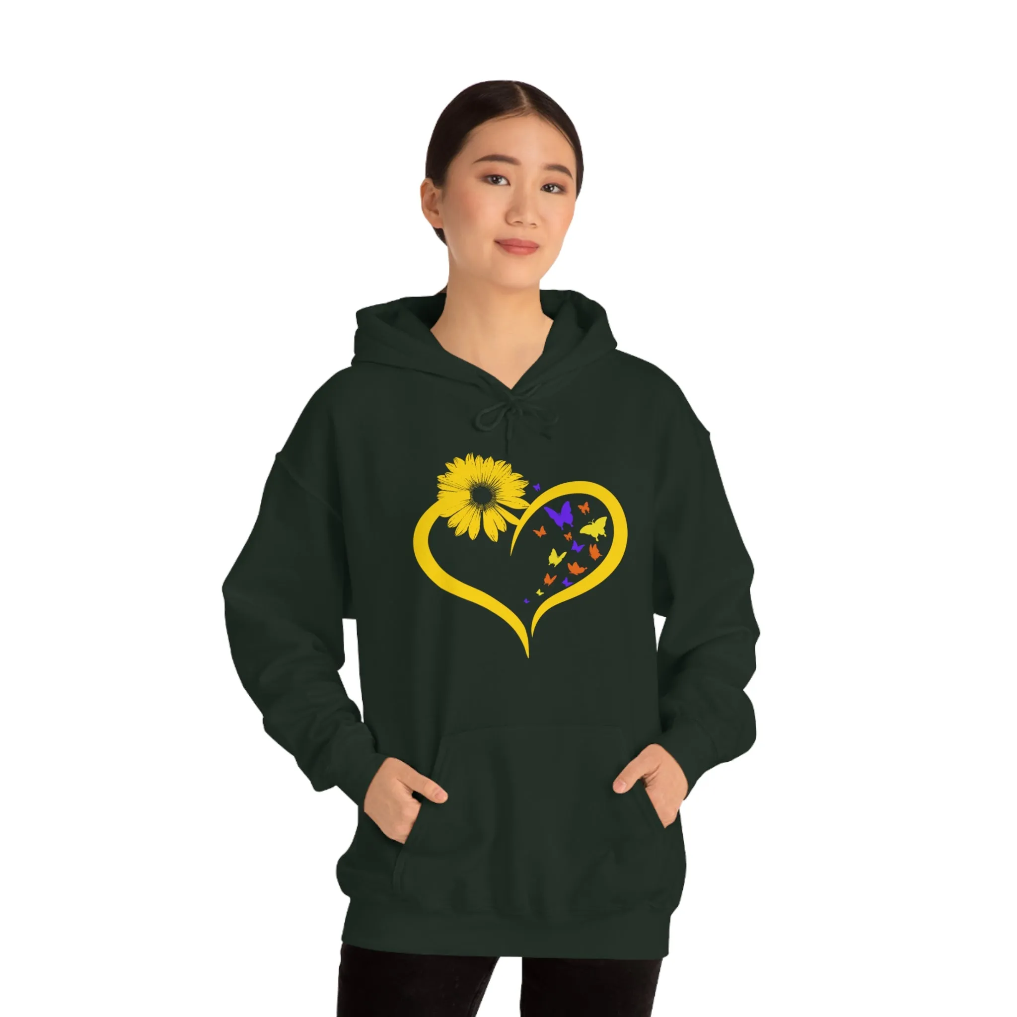 Butterflies Sunflower | Unisex Hooded Hoodie Sweatshirt | Embrace Your Vibe