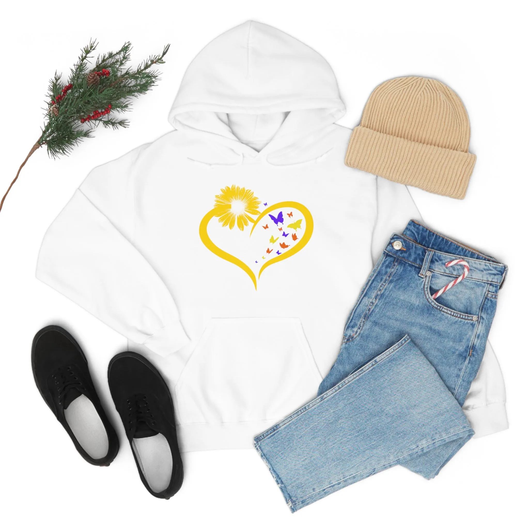 Butterflies Sunflower | Unisex Hooded Hoodie Sweatshirt | Embrace Your Vibe