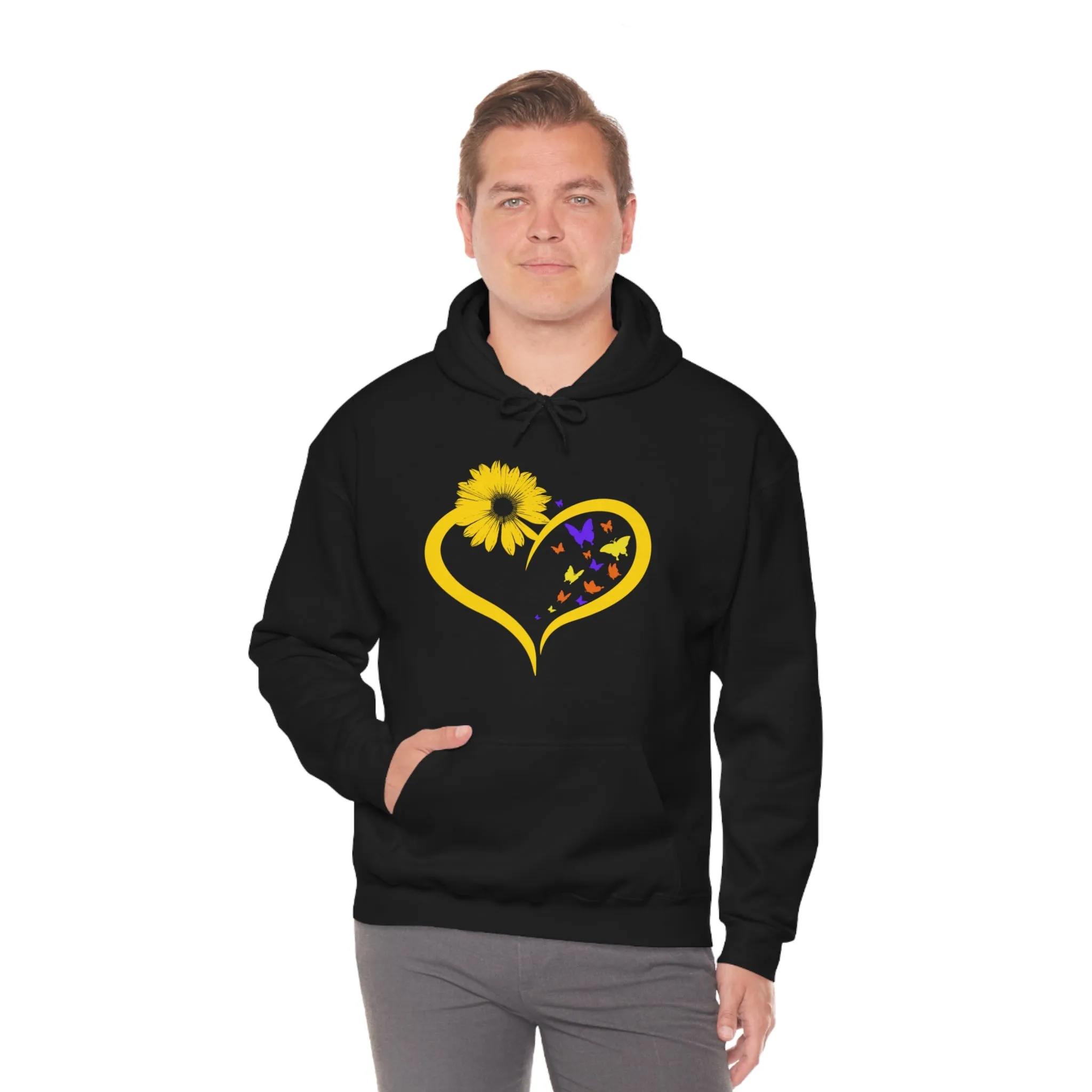 Butterflies Sunflower | Unisex Hooded Hoodie Sweatshirt | Embrace Your Vibe