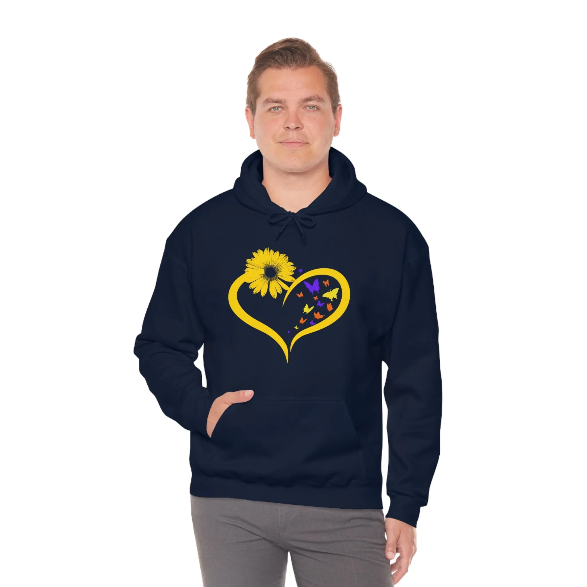 Butterflies Sunflower | Unisex Hooded Hoodie Sweatshirt | Embrace Your Vibe
