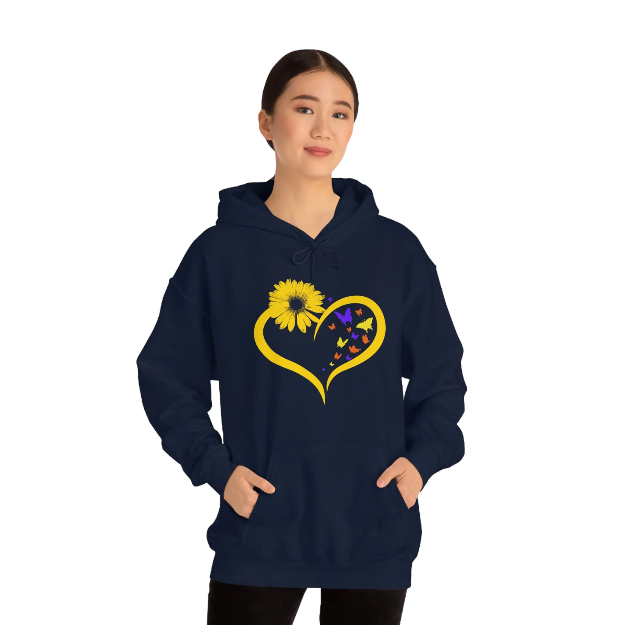 Butterflies Sunflower | Unisex Hooded Hoodie Sweatshirt | Embrace Your Vibe