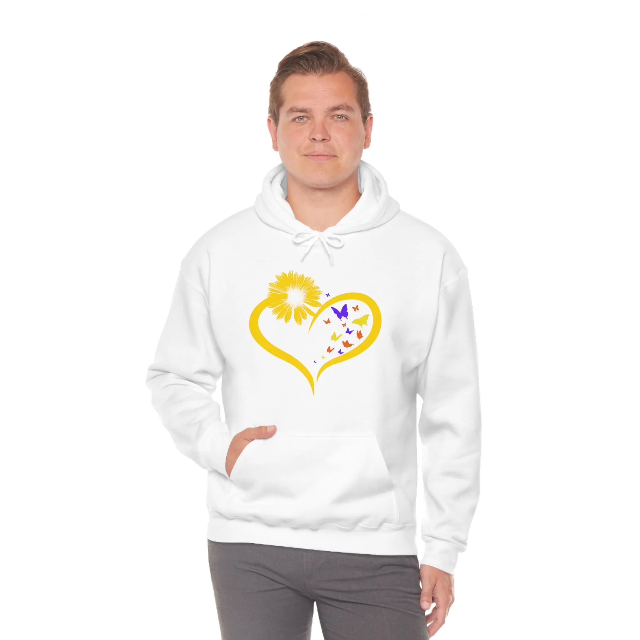 Butterflies Sunflower | Unisex Hooded Hoodie Sweatshirt | Embrace Your Vibe