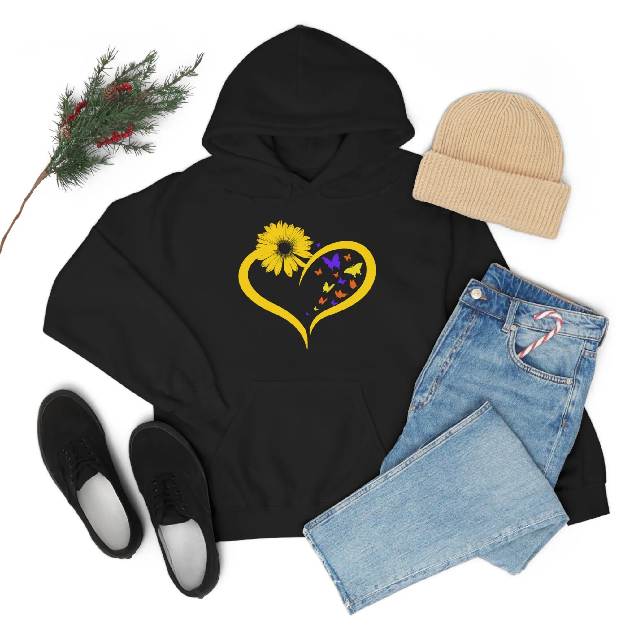 Butterflies Sunflower | Unisex Hooded Hoodie Sweatshirt | Embrace Your Vibe