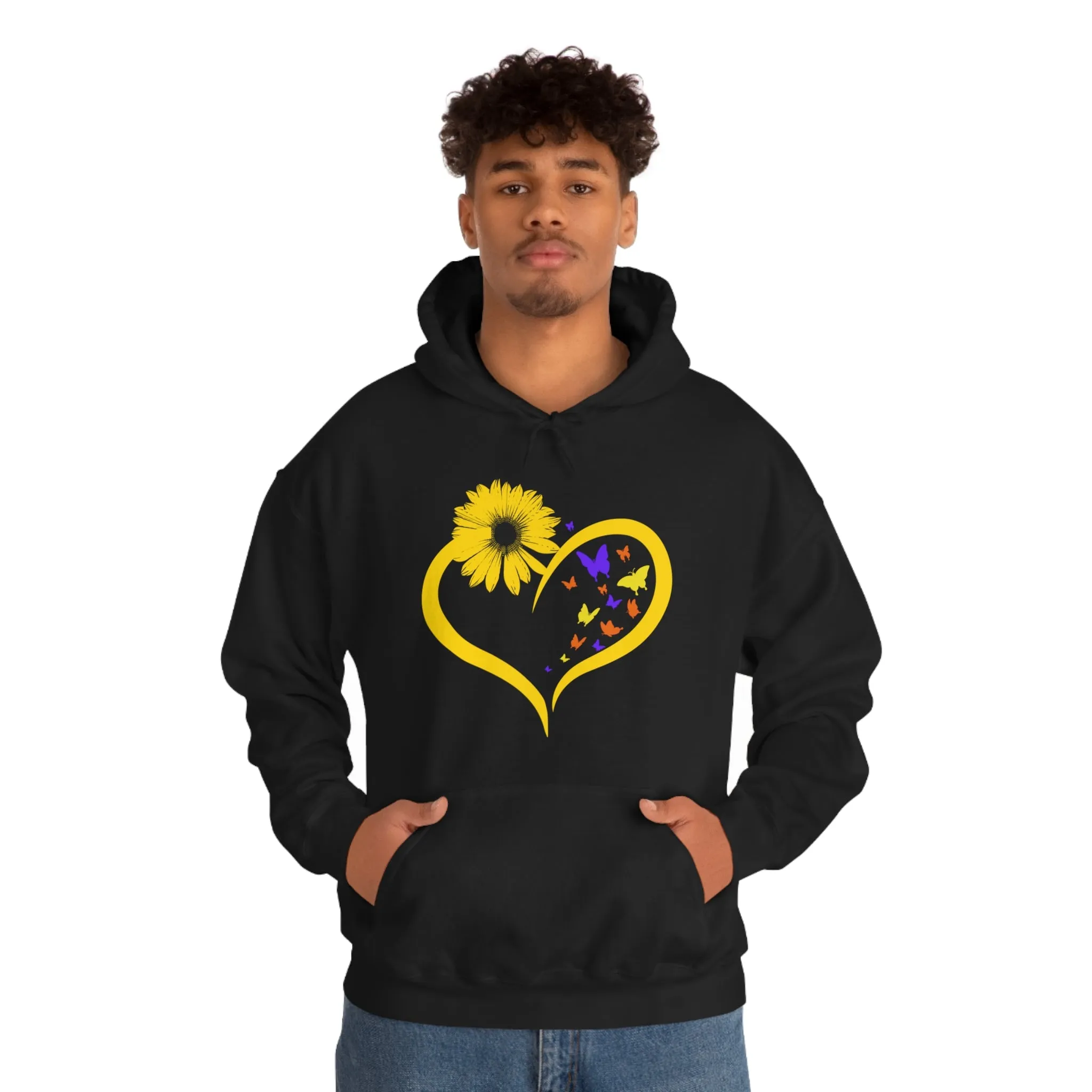 Butterflies Sunflower | Unisex Hooded Hoodie Sweatshirt | Embrace Your Vibe