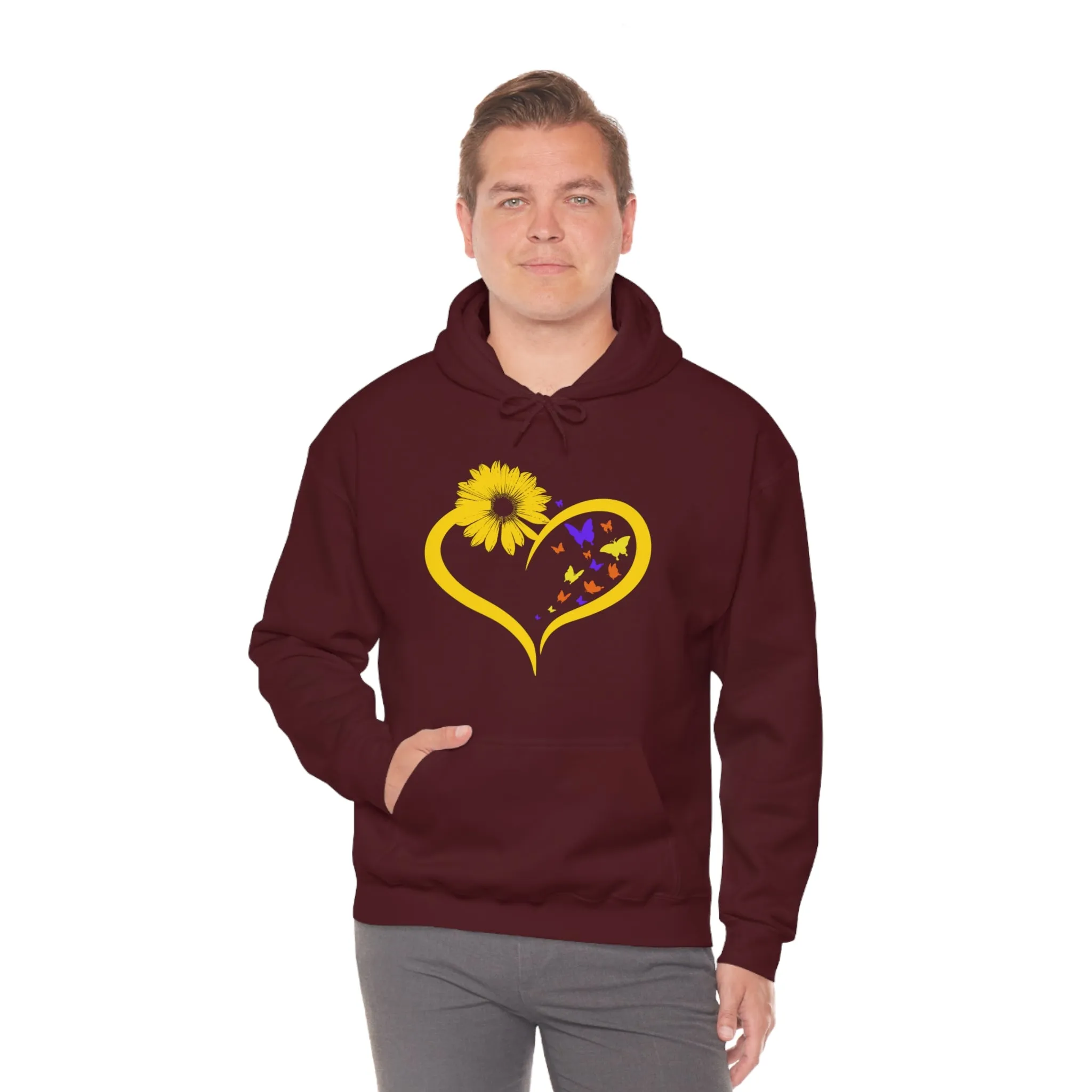 Butterflies Sunflower | Unisex Hooded Hoodie Sweatshirt | Embrace Your Vibe
