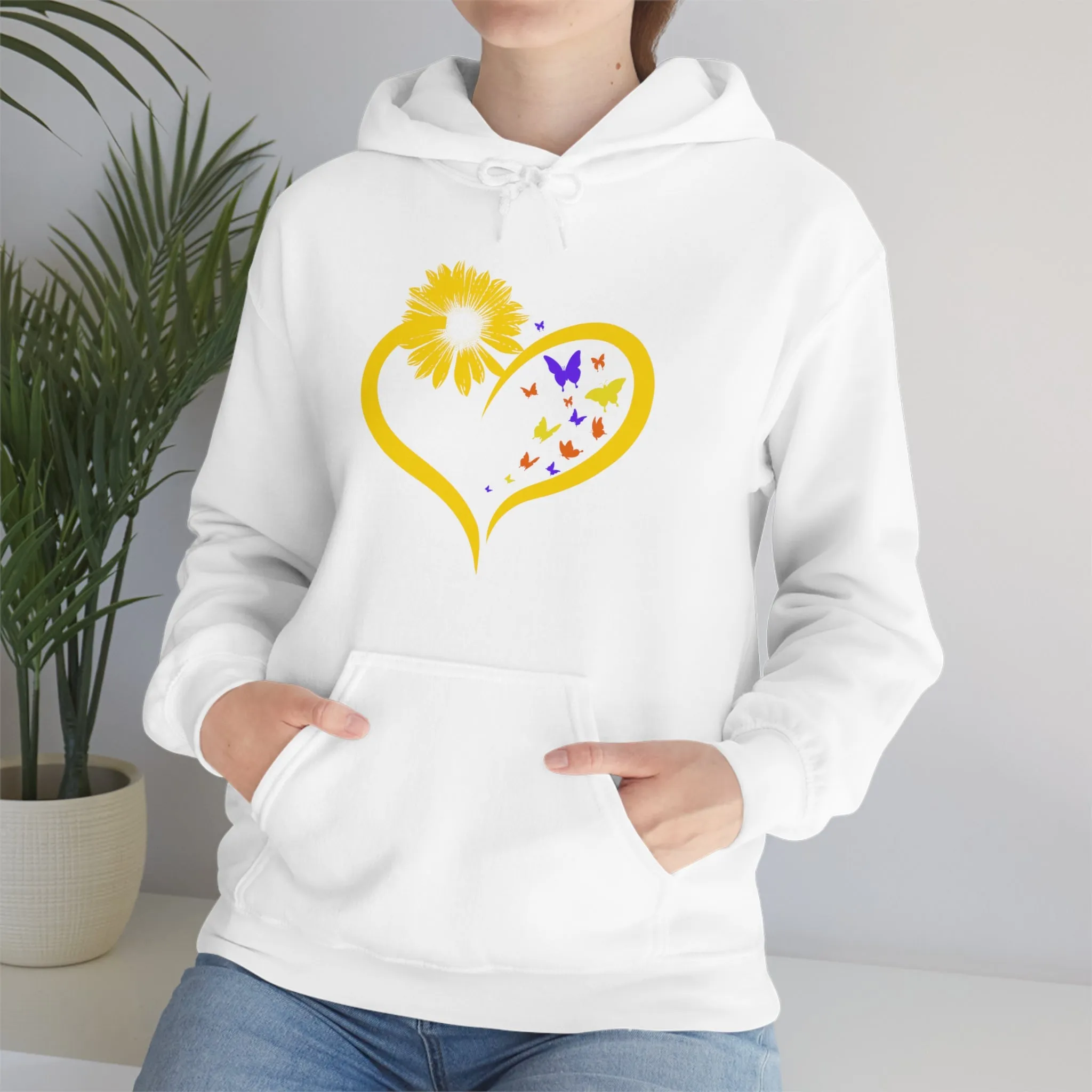 Butterflies Sunflower | Unisex Hooded Hoodie Sweatshirt | Embrace Your Vibe