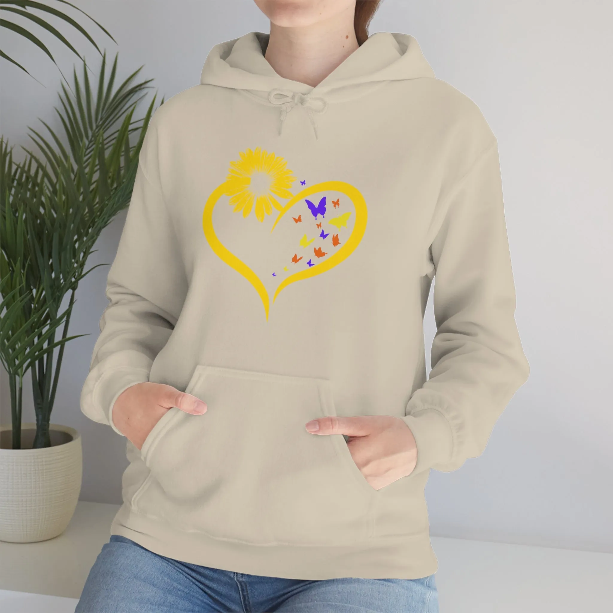 Butterflies Sunflower | Unisex Hooded Hoodie Sweatshirt | Embrace Your Vibe