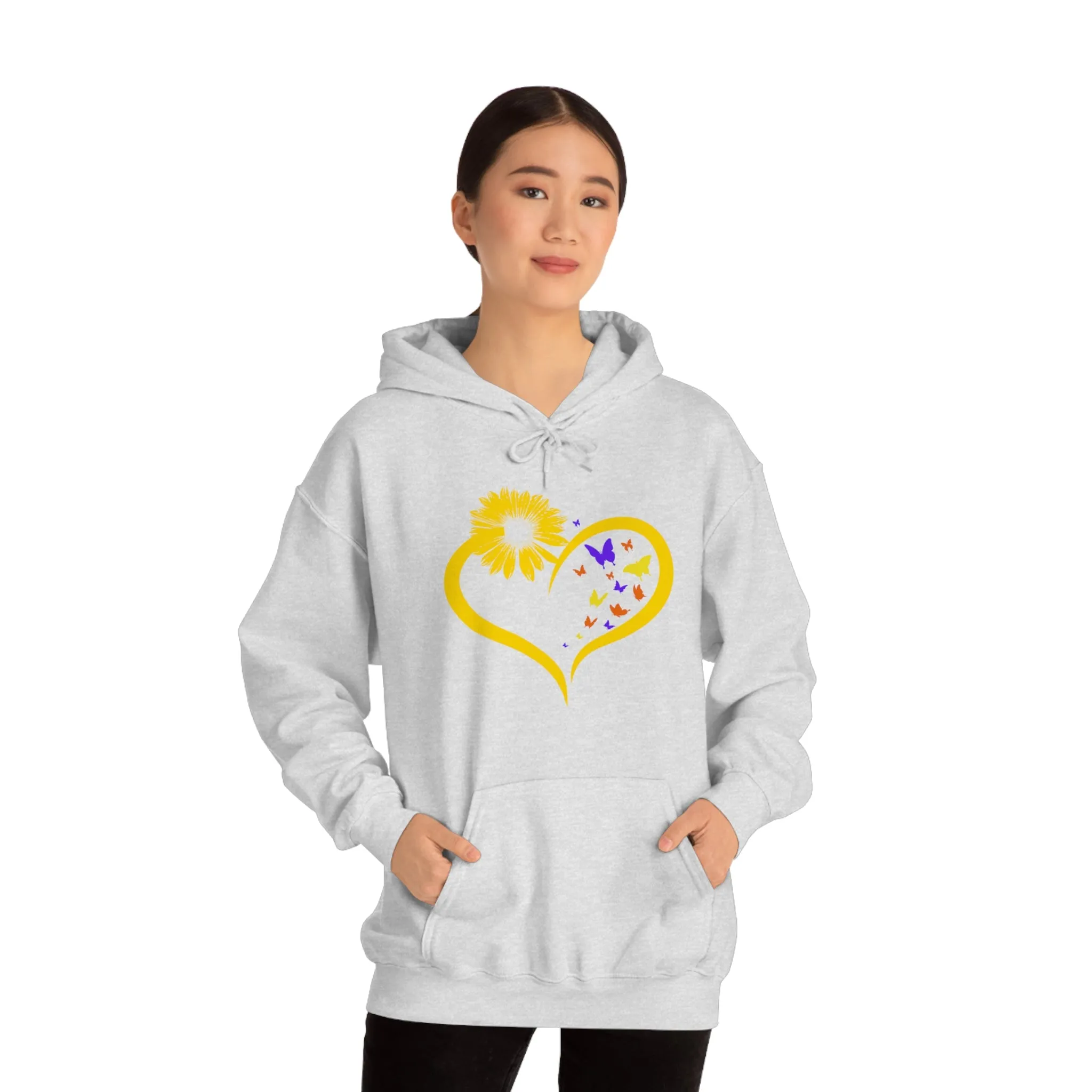 Butterflies Sunflower | Unisex Hooded Hoodie Sweatshirt | Embrace Your Vibe