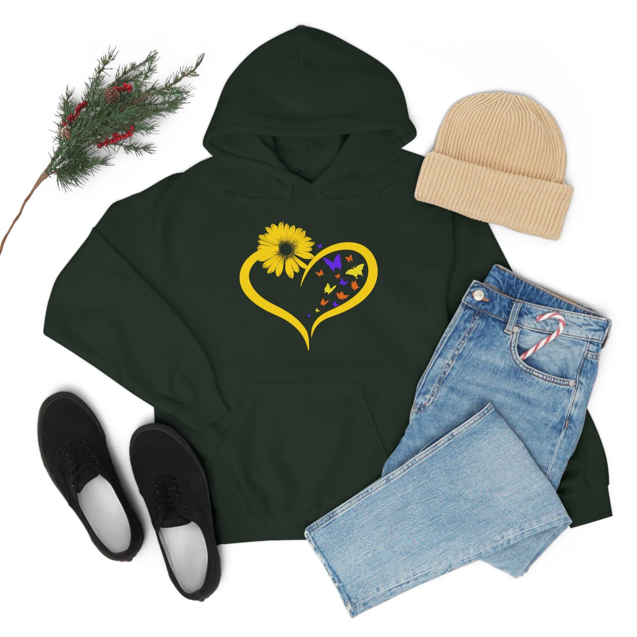 Butterflies Sunflower | Unisex Hooded Hoodie Sweatshirt | Embrace Your Vibe