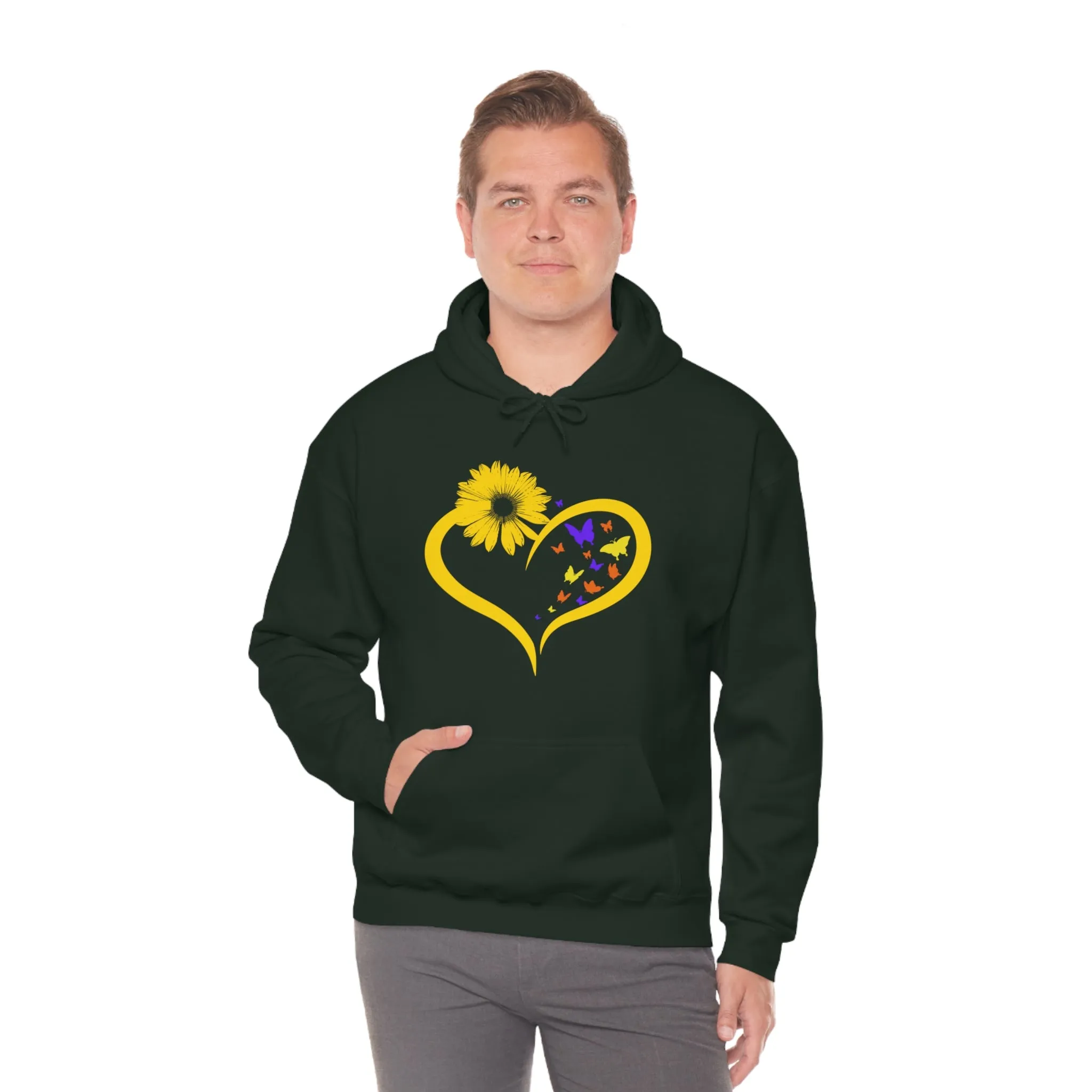 Butterflies Sunflower | Unisex Hooded Hoodie Sweatshirt | Embrace Your Vibe