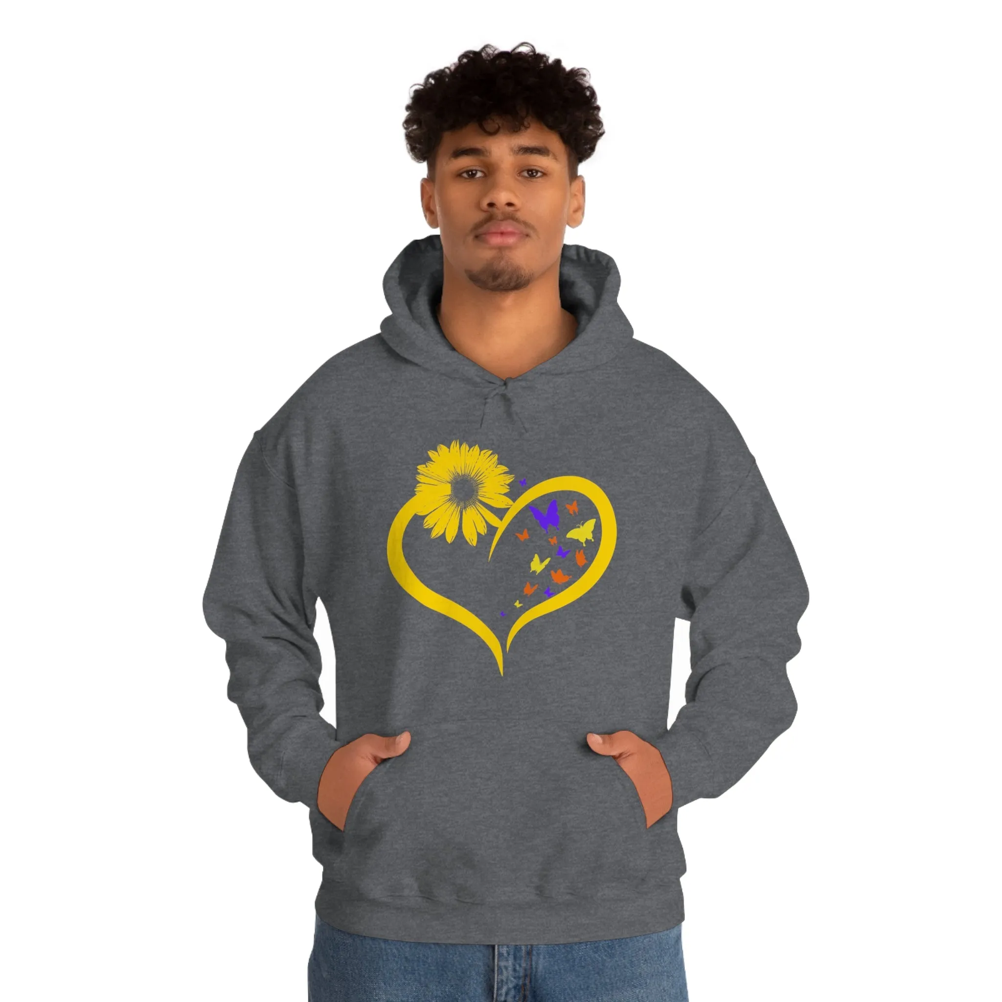 Butterflies Sunflower | Unisex Hooded Hoodie Sweatshirt | Embrace Your Vibe