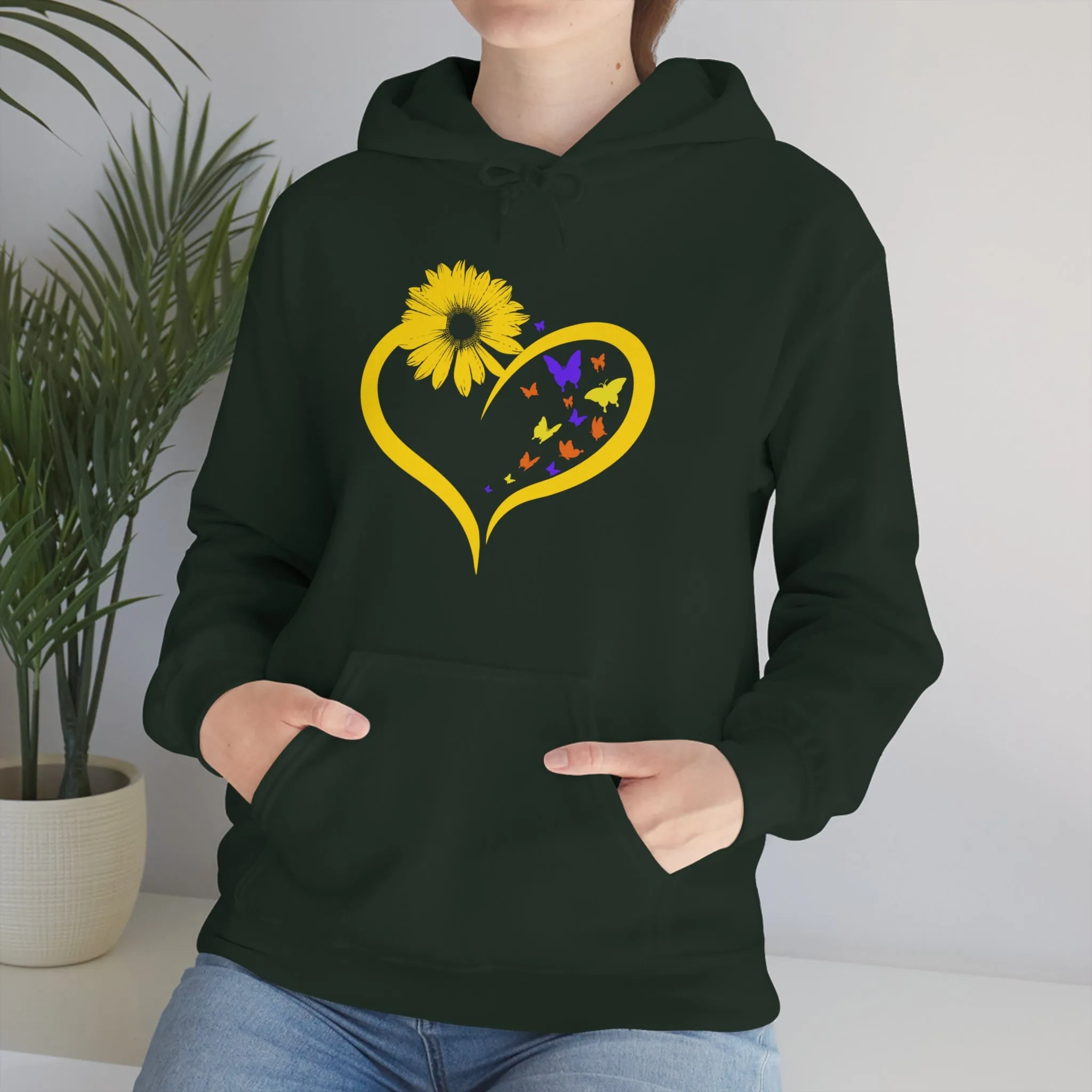 Butterflies Sunflower | Unisex Hooded Hoodie Sweatshirt | Embrace Your Vibe