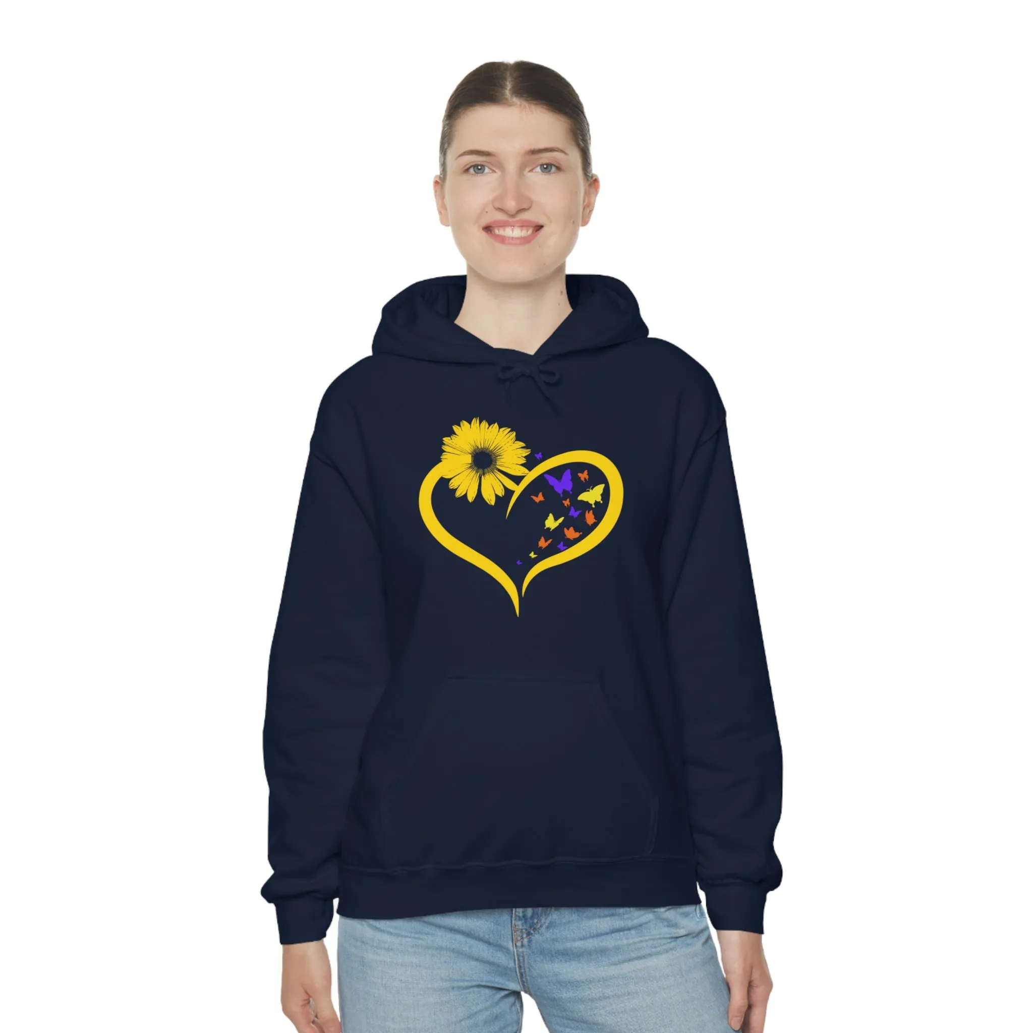 Butterflies Sunflower | Unisex Hooded Hoodie Sweatshirt | Embrace Your Vibe