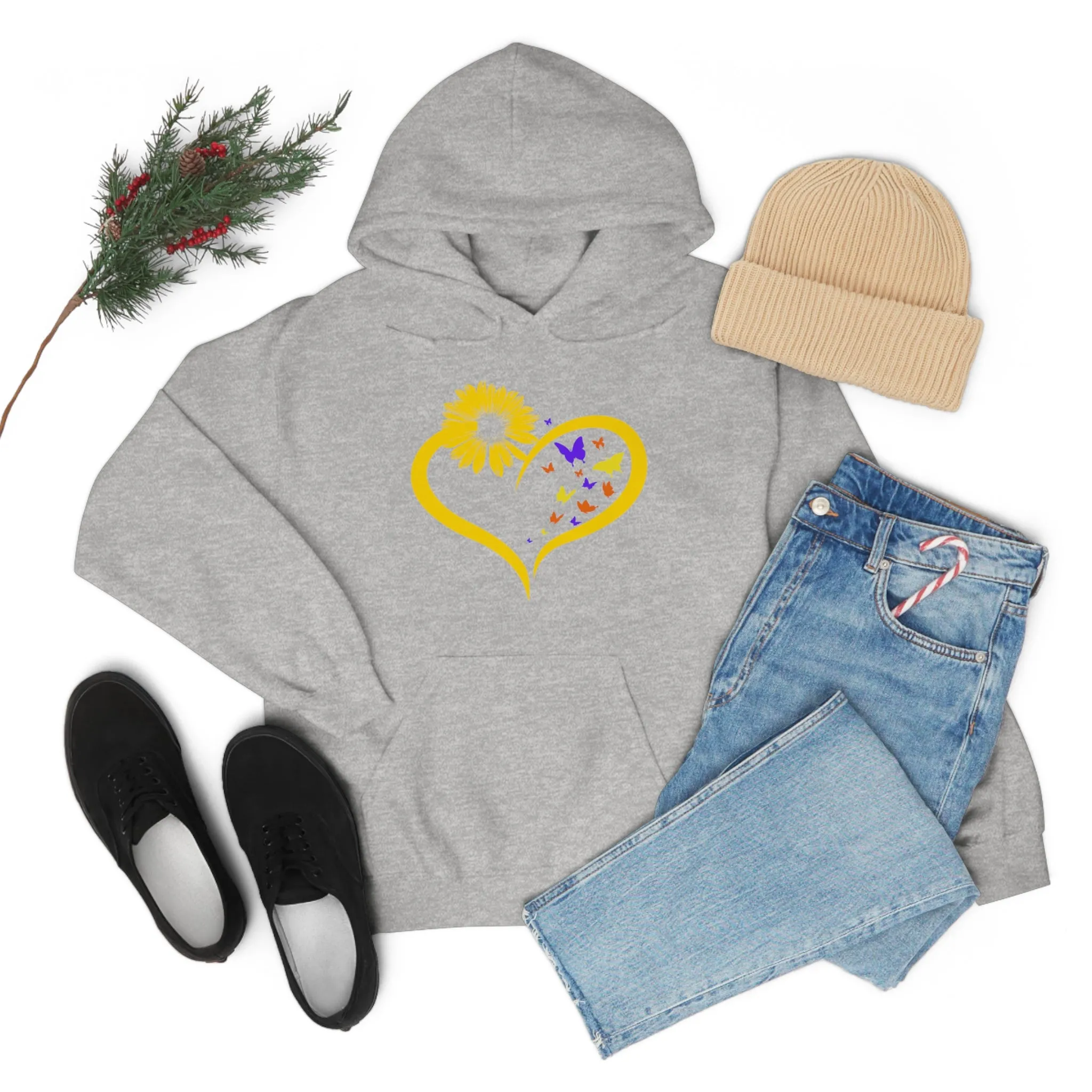 Butterflies Sunflower | Unisex Hooded Hoodie Sweatshirt | Embrace Your Vibe