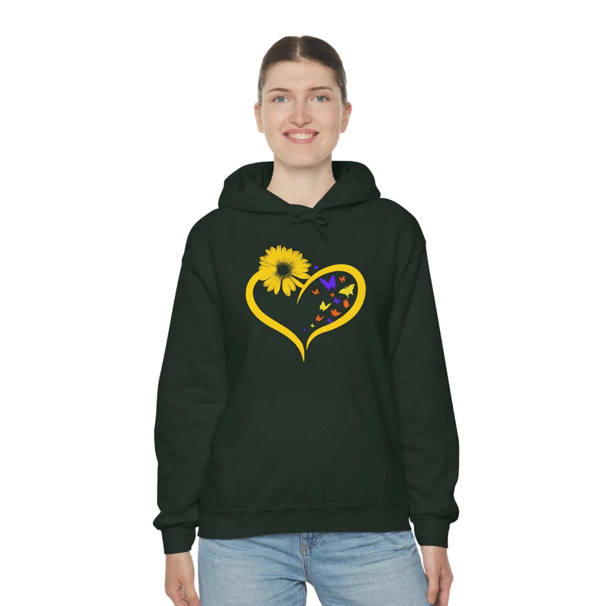 Butterflies Sunflower | Unisex Hooded Hoodie Sweatshirt | Embrace Your Vibe