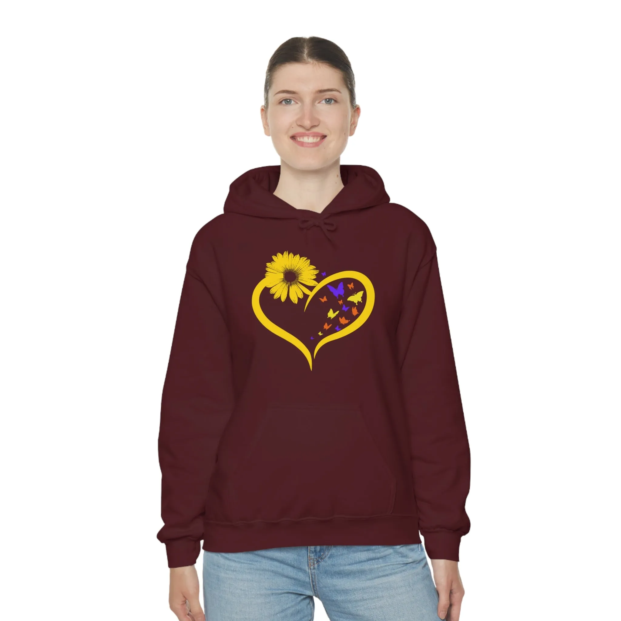 Butterflies Sunflower | Unisex Hooded Hoodie Sweatshirt | Embrace Your Vibe