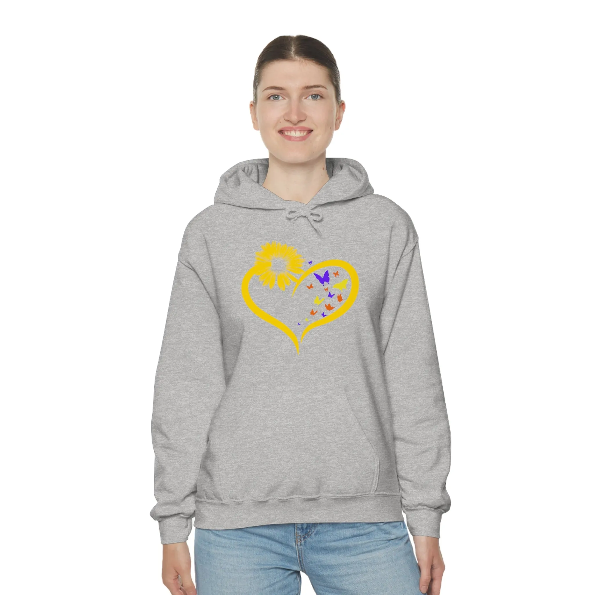 Butterflies Sunflower | Unisex Hooded Hoodie Sweatshirt | Embrace Your Vibe