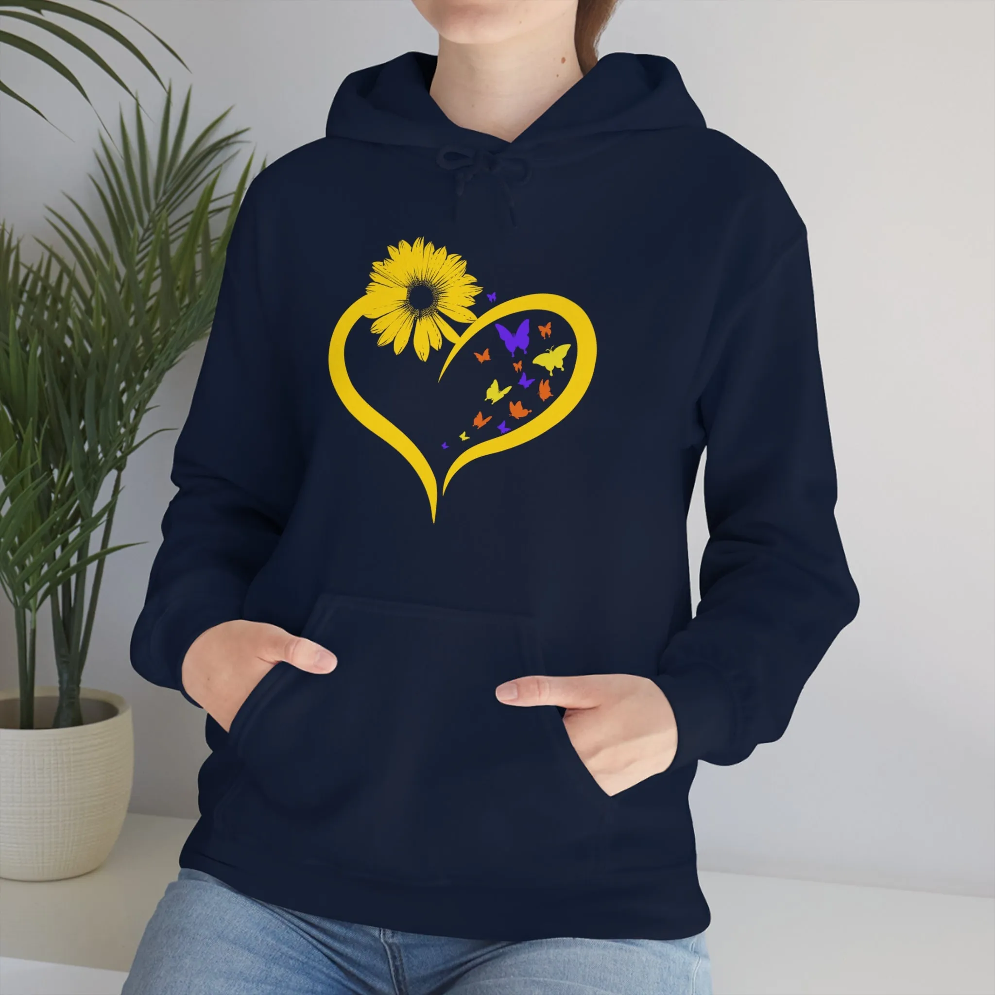 Butterflies Sunflower | Unisex Hooded Hoodie Sweatshirt | Embrace Your Vibe