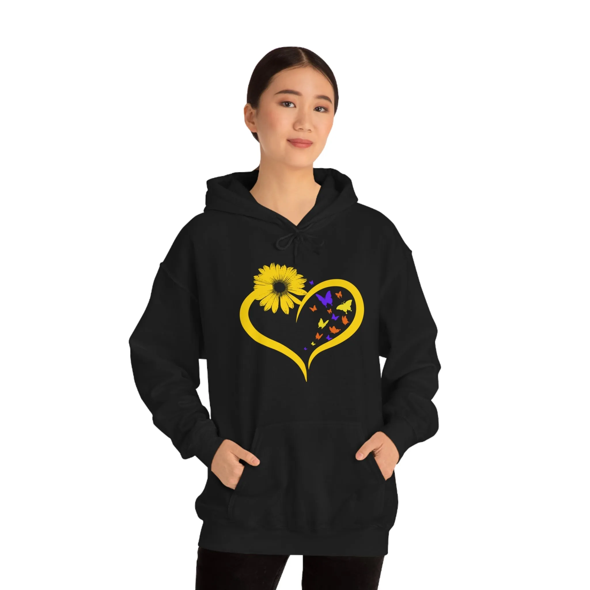 Butterflies Sunflower | Unisex Hooded Hoodie Sweatshirt | Embrace Your Vibe
