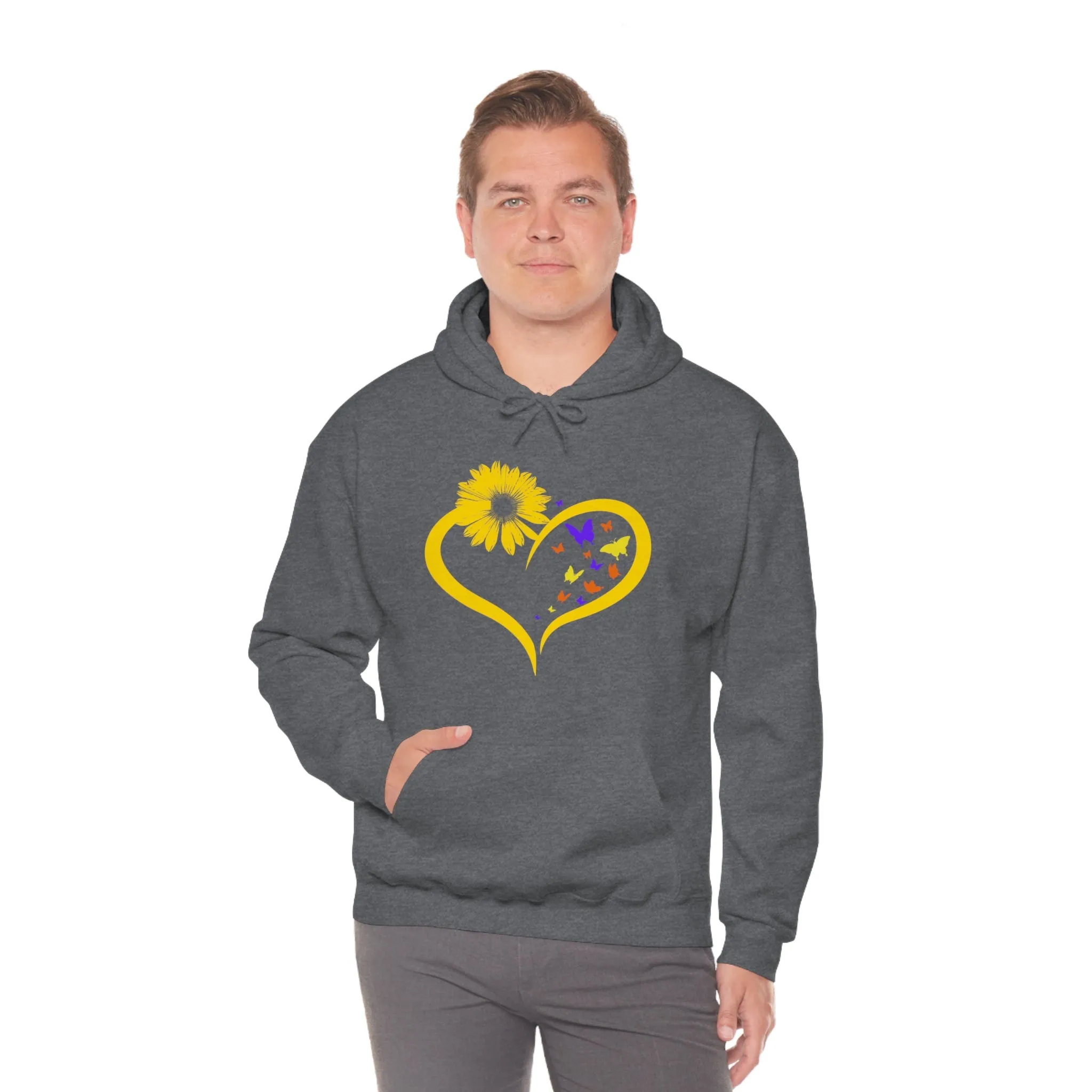 Butterflies Sunflower | Unisex Hooded Hoodie Sweatshirt | Embrace Your Vibe
