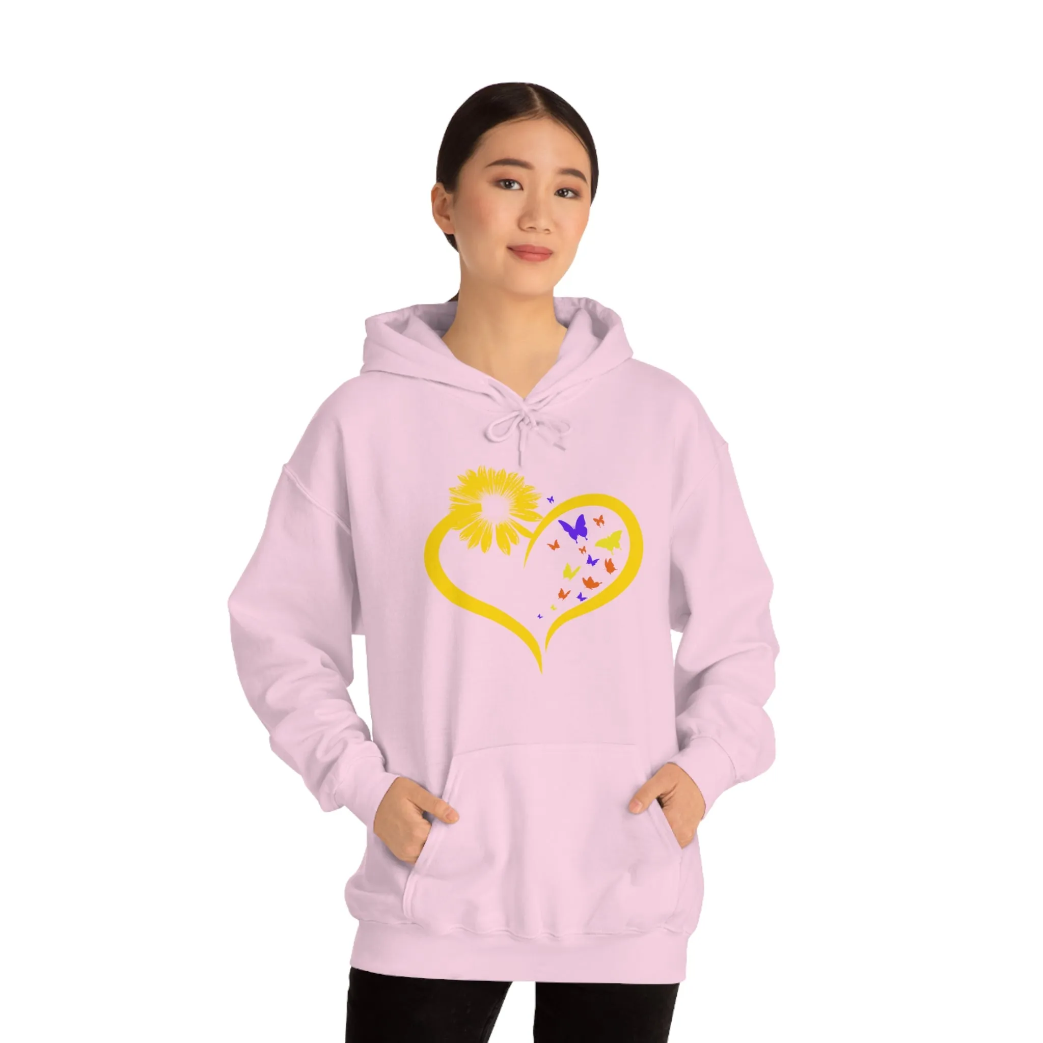 Butterflies Sunflower | Unisex Hooded Hoodie Sweatshirt | Embrace Your Vibe