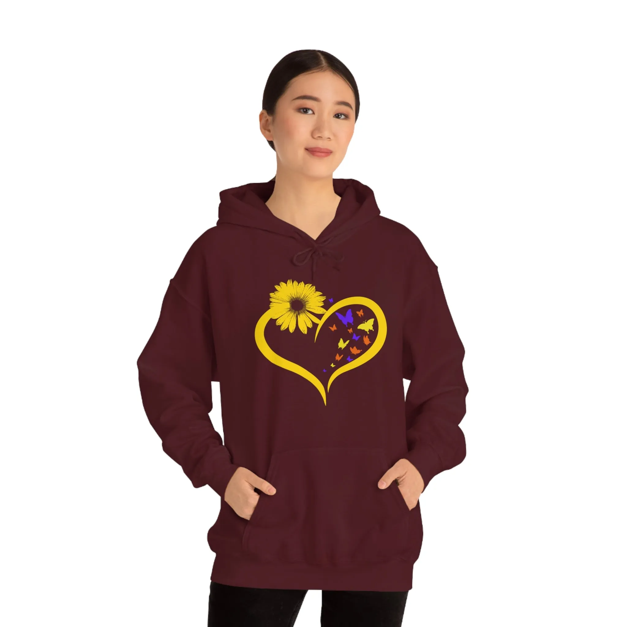 Butterflies Sunflower | Unisex Hooded Hoodie Sweatshirt | Embrace Your Vibe