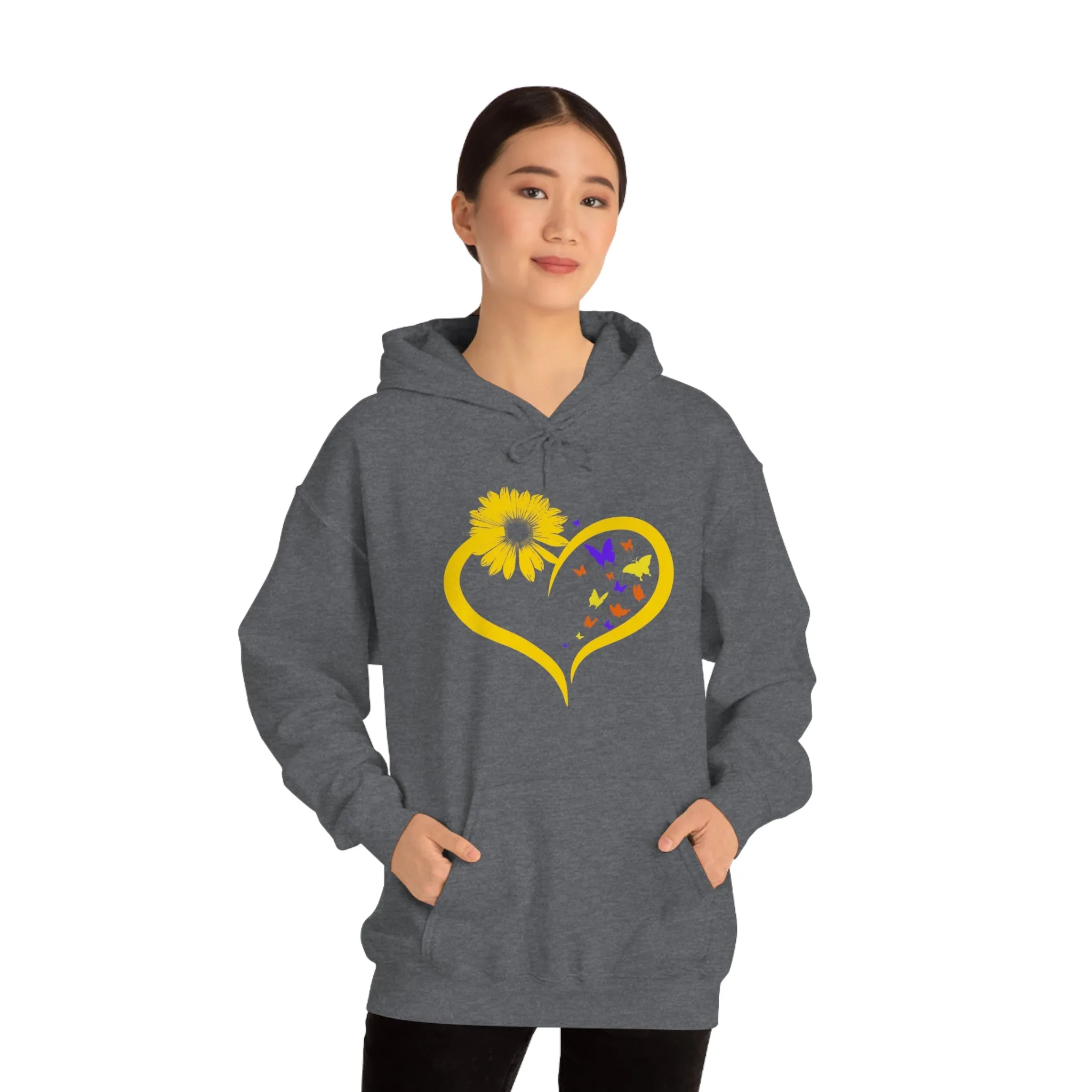Butterflies Sunflower | Unisex Hooded Hoodie Sweatshirt | Embrace Your Vibe