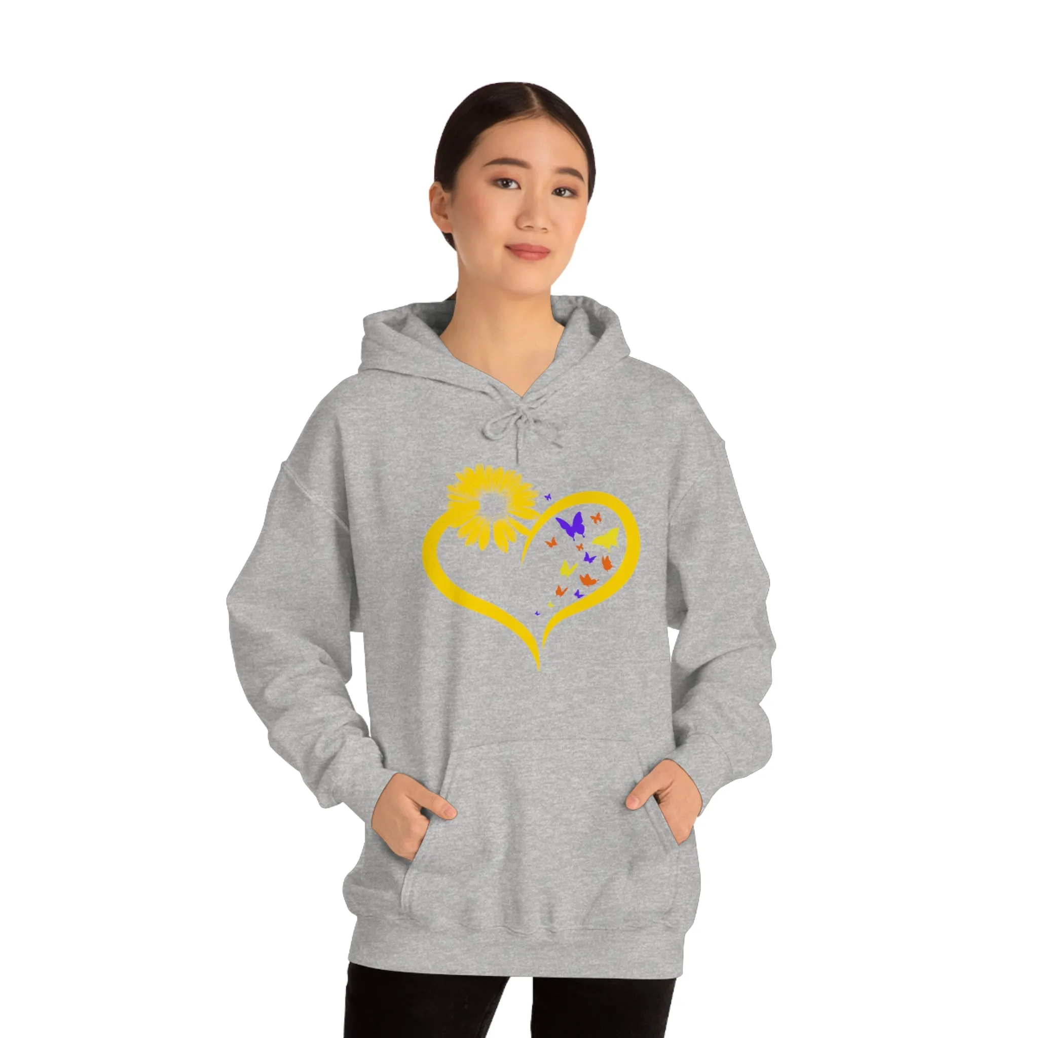 Butterflies Sunflower | Unisex Hooded Hoodie Sweatshirt | Embrace Your Vibe
