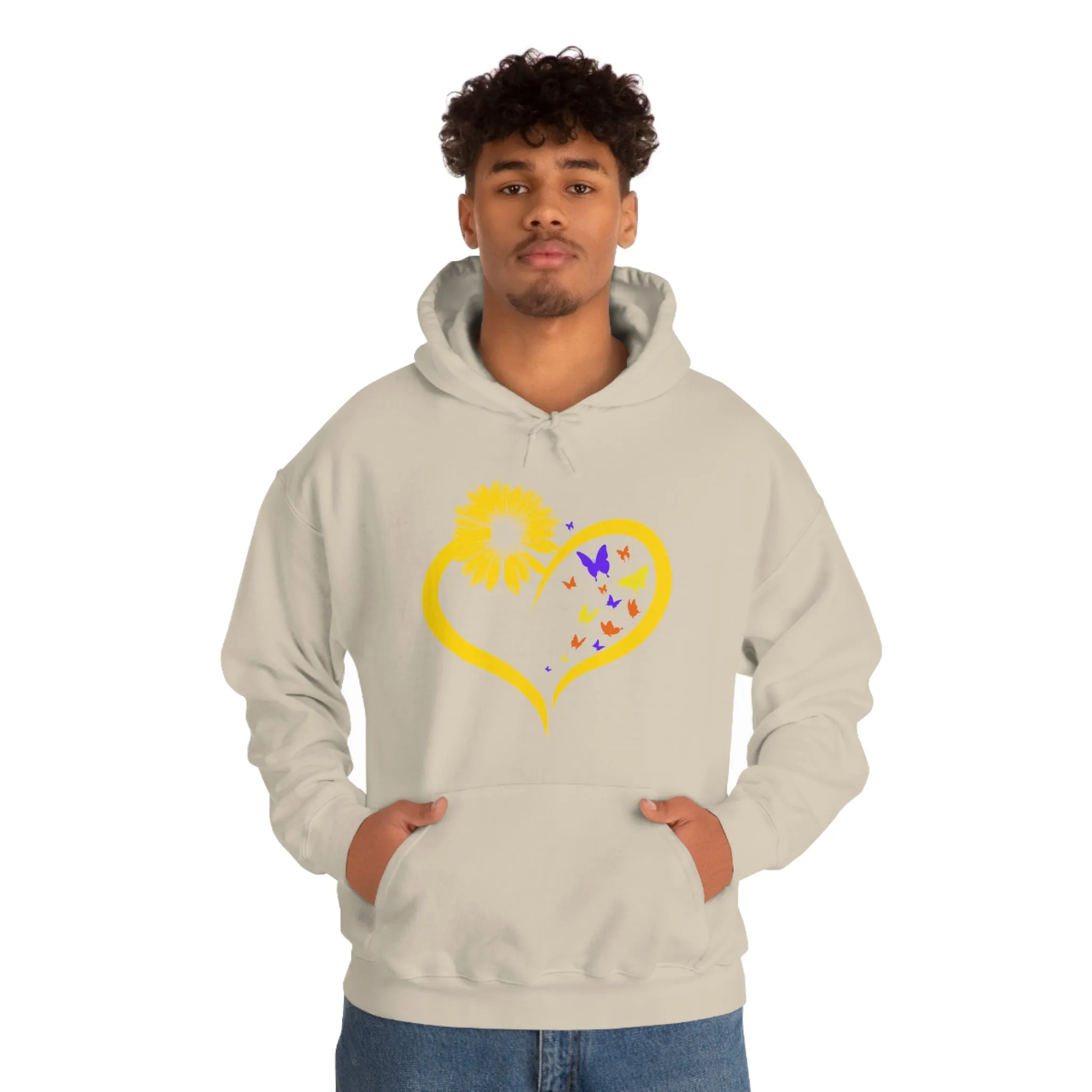 Butterflies Sunflower | Unisex Hooded Hoodie Sweatshirt | Embrace Your Vibe