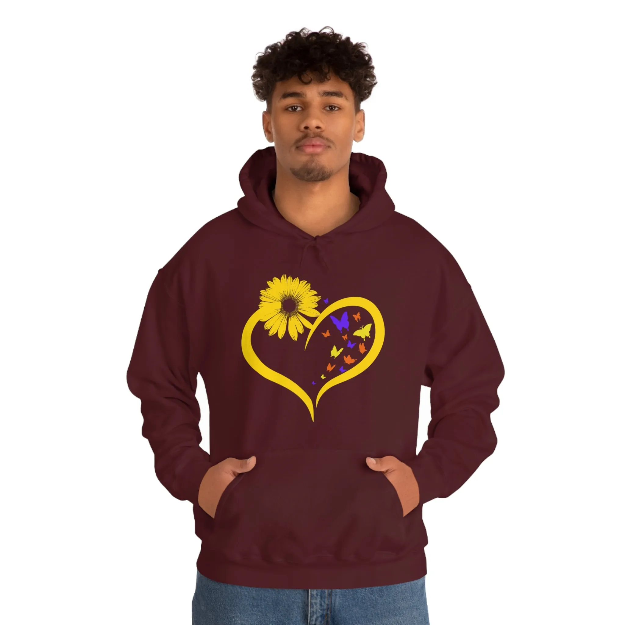 Butterflies Sunflower | Unisex Hooded Hoodie Sweatshirt | Embrace Your Vibe