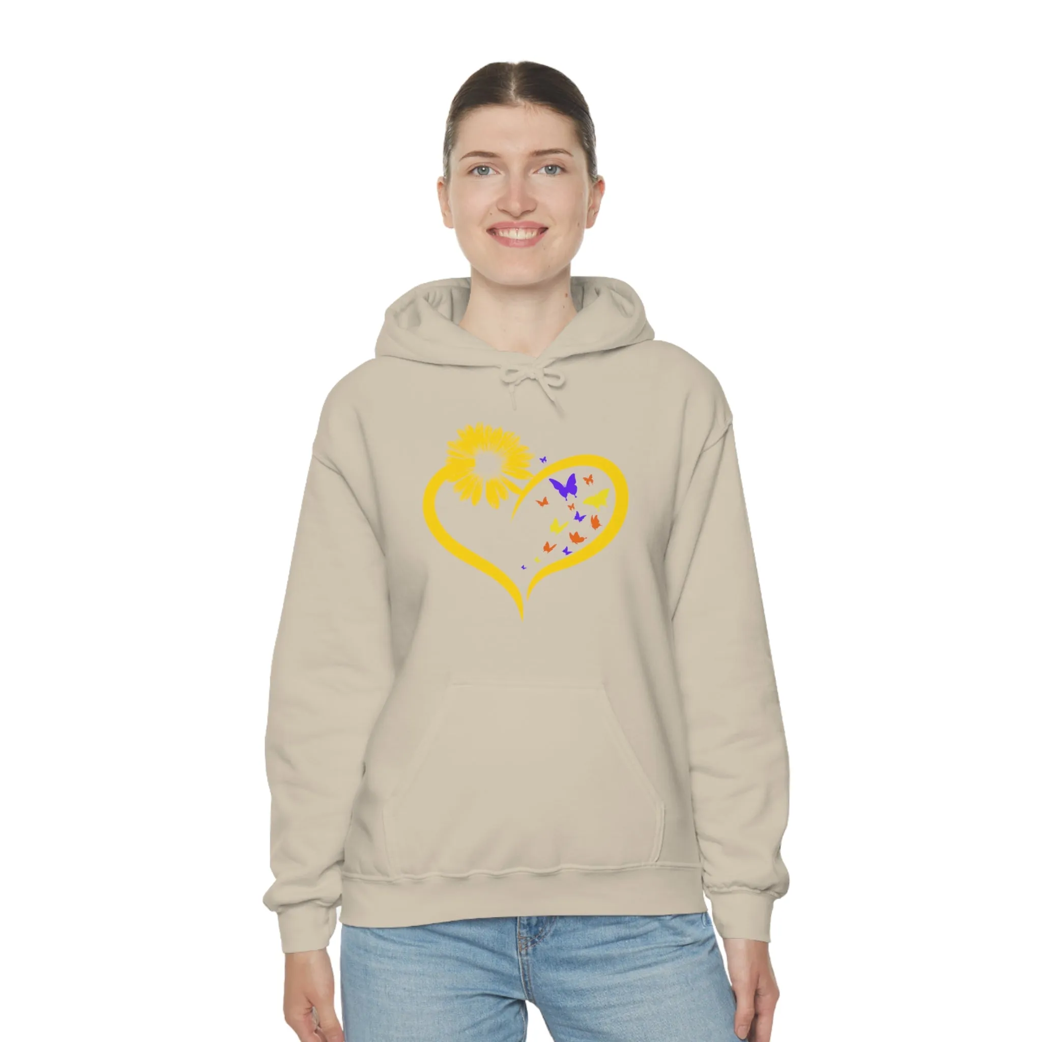 Butterflies Sunflower | Unisex Hooded Hoodie Sweatshirt | Embrace Your Vibe