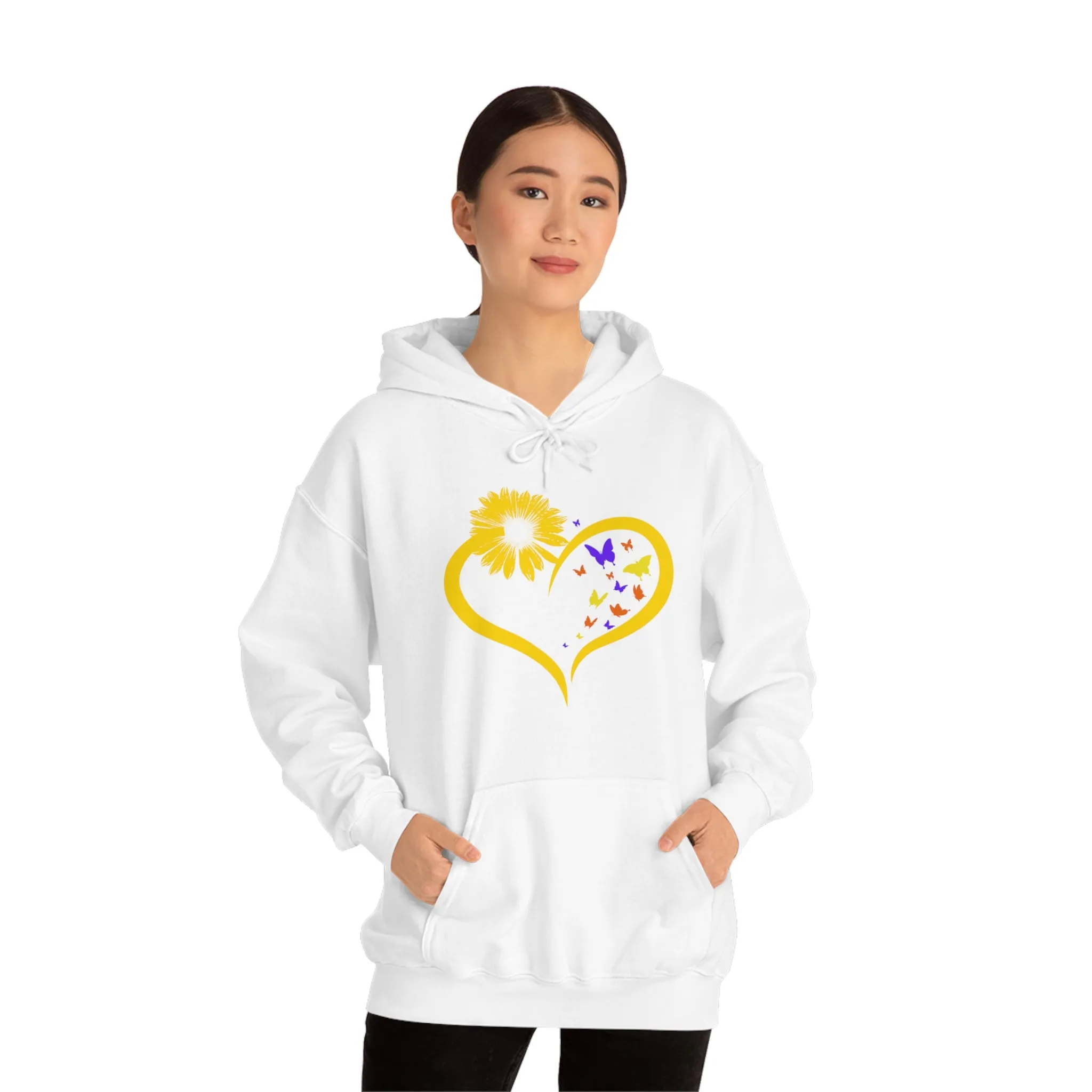 Butterflies Sunflower | Unisex Hooded Hoodie Sweatshirt | Embrace Your Vibe
