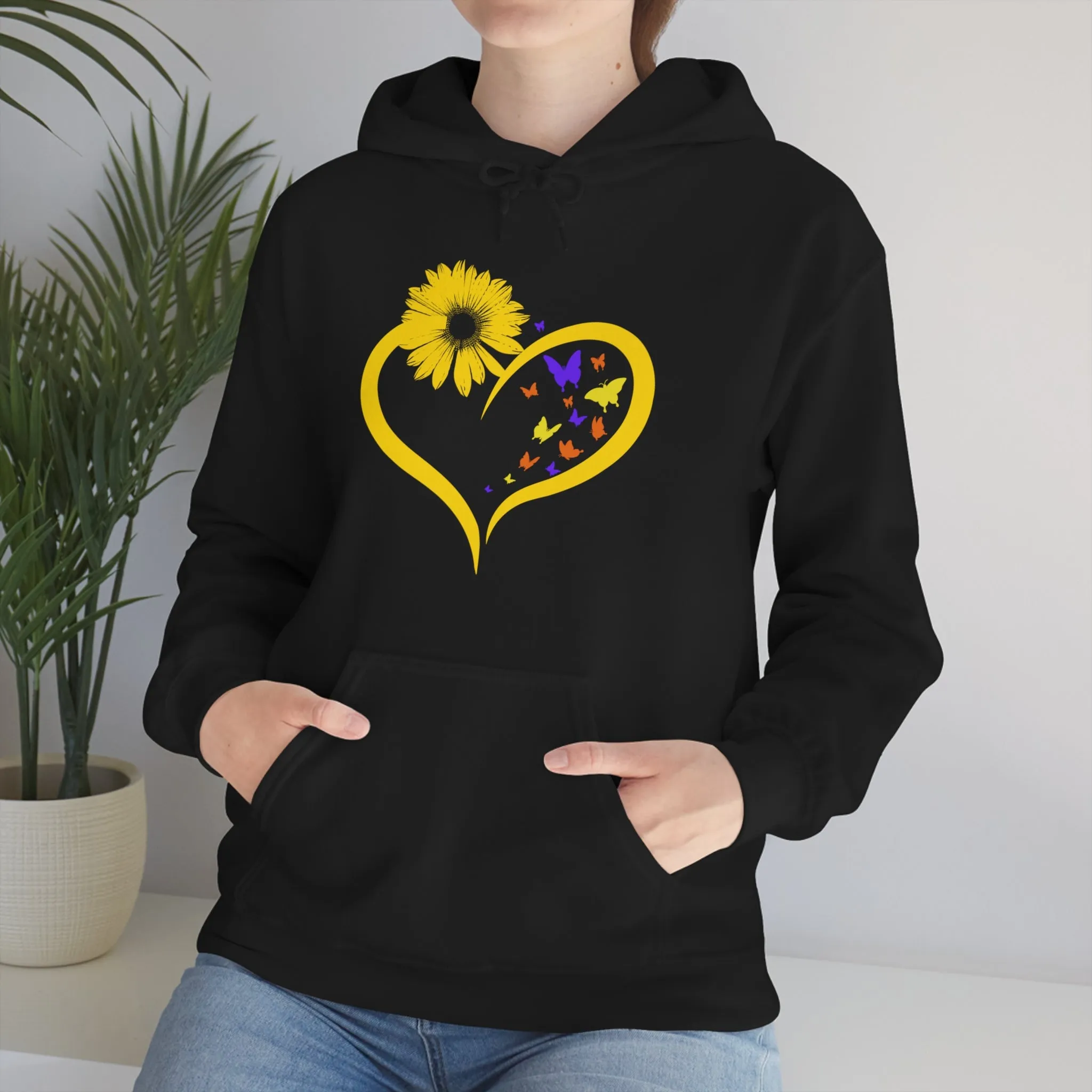 Butterflies Sunflower | Unisex Hooded Hoodie Sweatshirt | Embrace Your Vibe