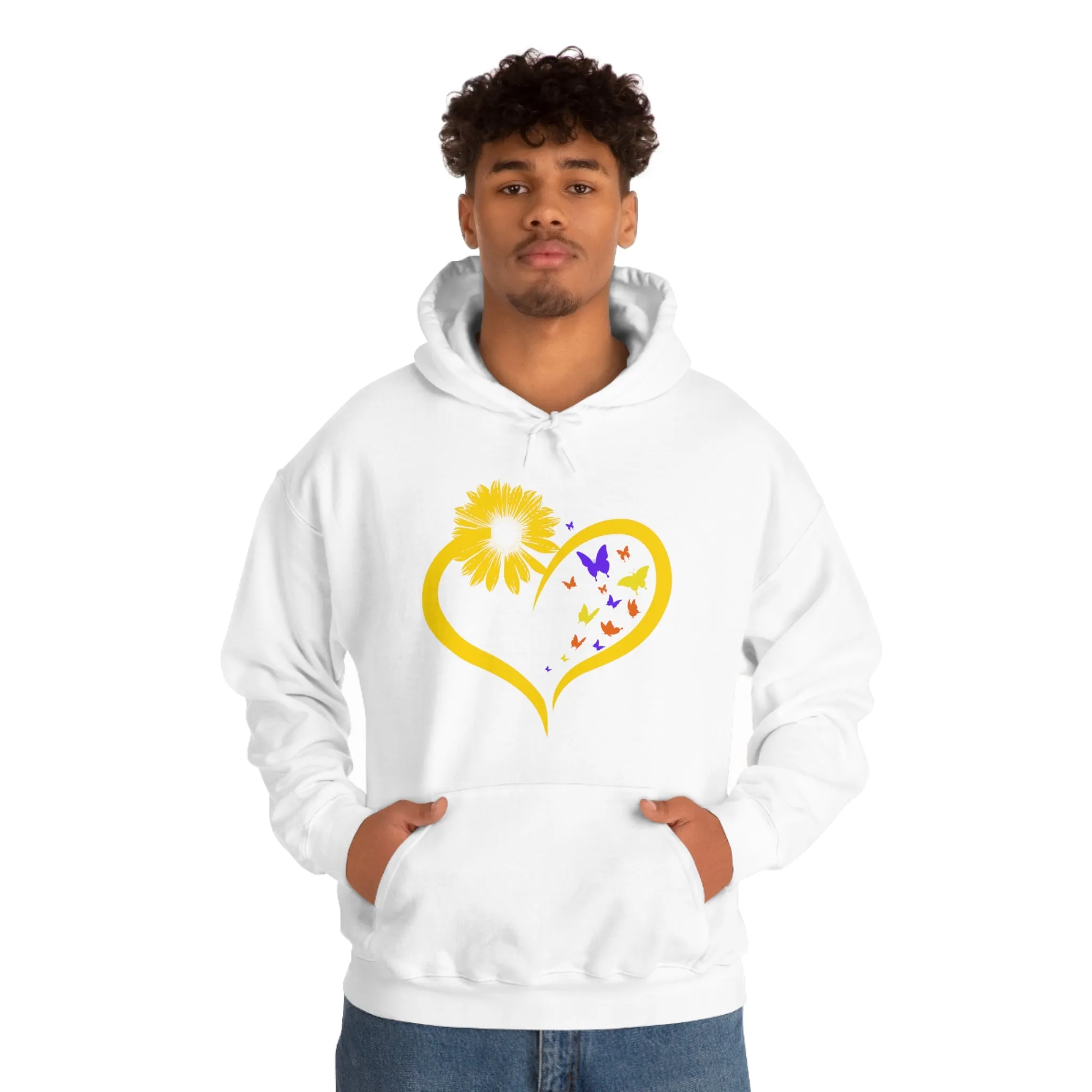 Butterflies Sunflower | Unisex Hooded Hoodie Sweatshirt | Embrace Your Vibe