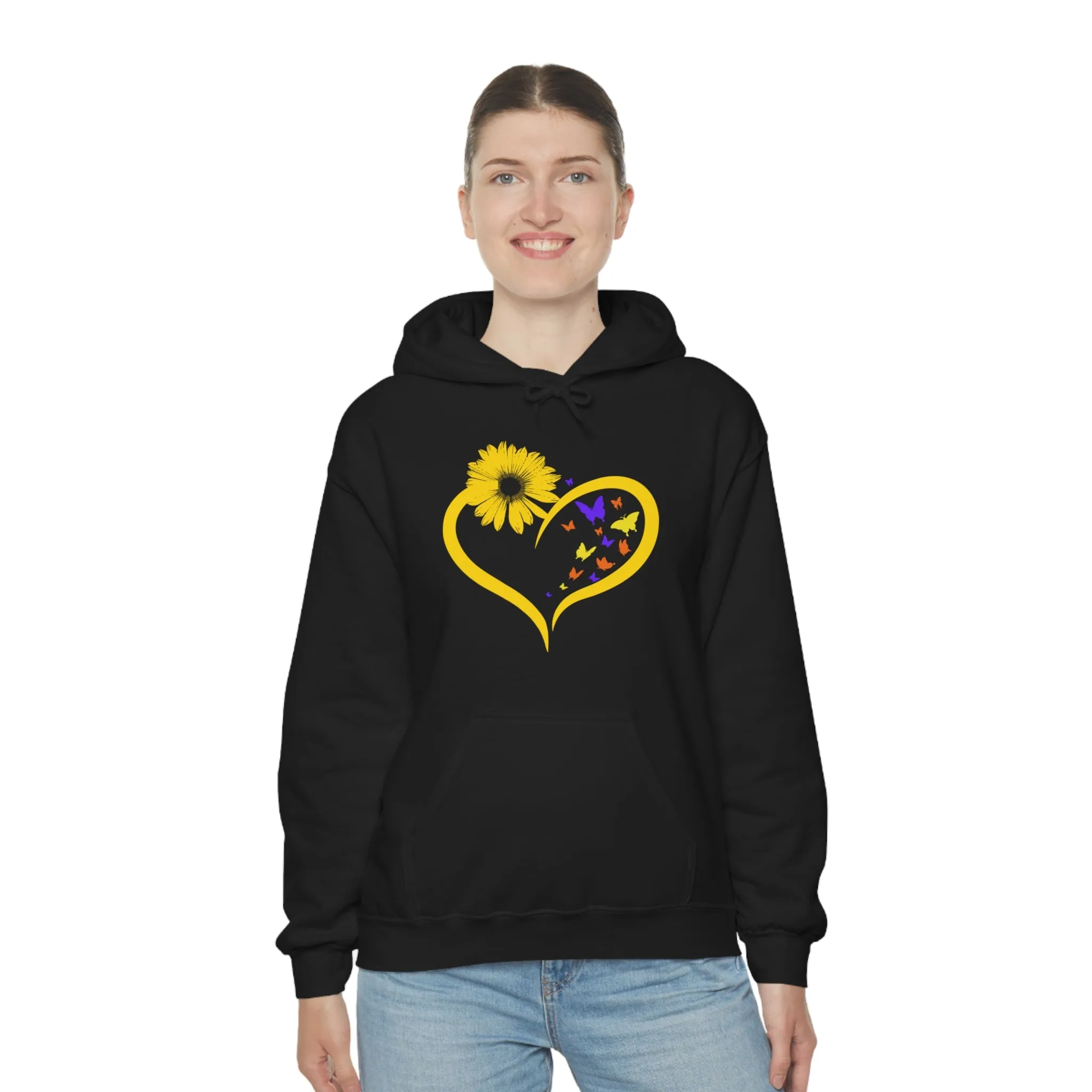 Butterflies Sunflower | Unisex Hooded Hoodie Sweatshirt | Embrace Your Vibe