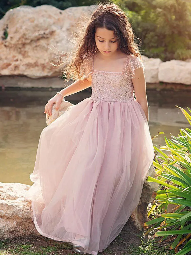 Cameo Brown Jewel Neck Ankle-Length A-Line Lace Formal Kids Pageant flower girl dresses