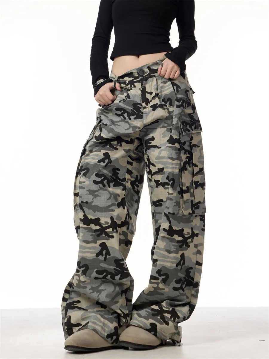 Camouflage Wide-Leg Cargo Pants