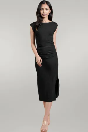 Cap Sleeve Boatneck Open Back Midi Dress